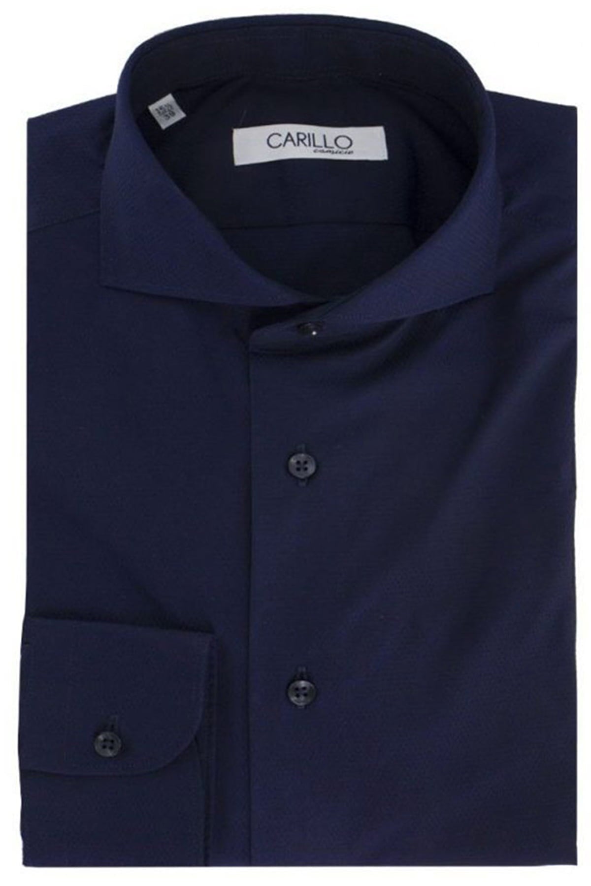 Camicia uomo blu con ricamo interno tono su tono maniche lunghe