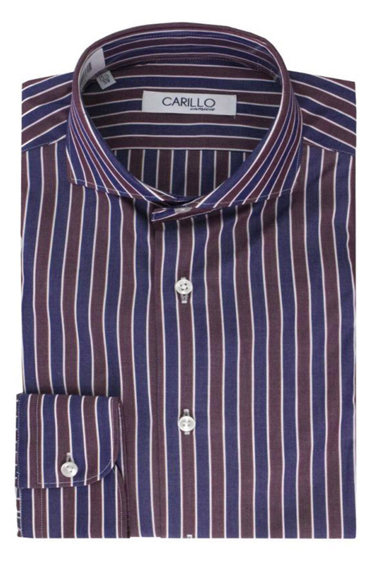 Camicia uomo fantasia riga blu bianca e bordeaux bottoni bianchi