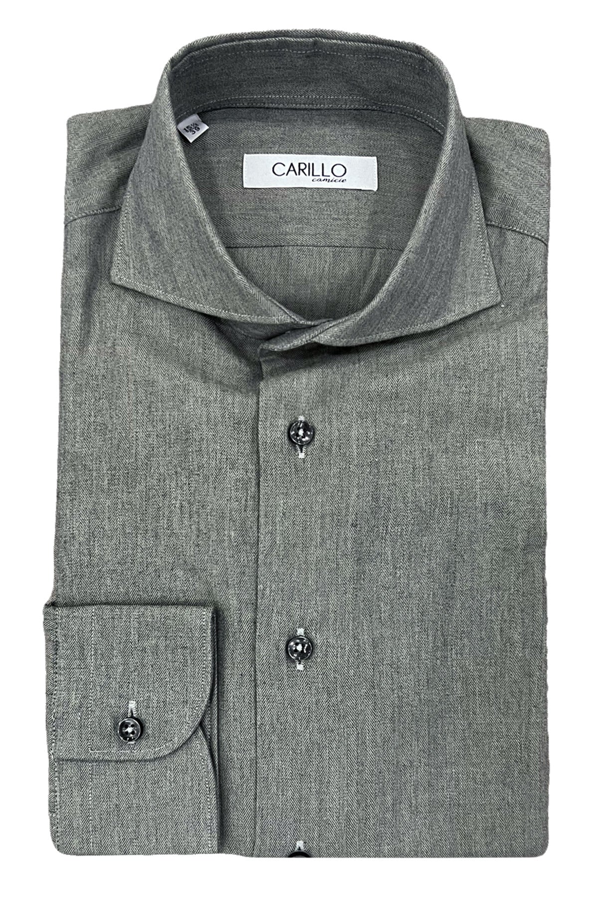 Camicia uomo fantasia spigata tono su tono grigia e  bottoni grigi