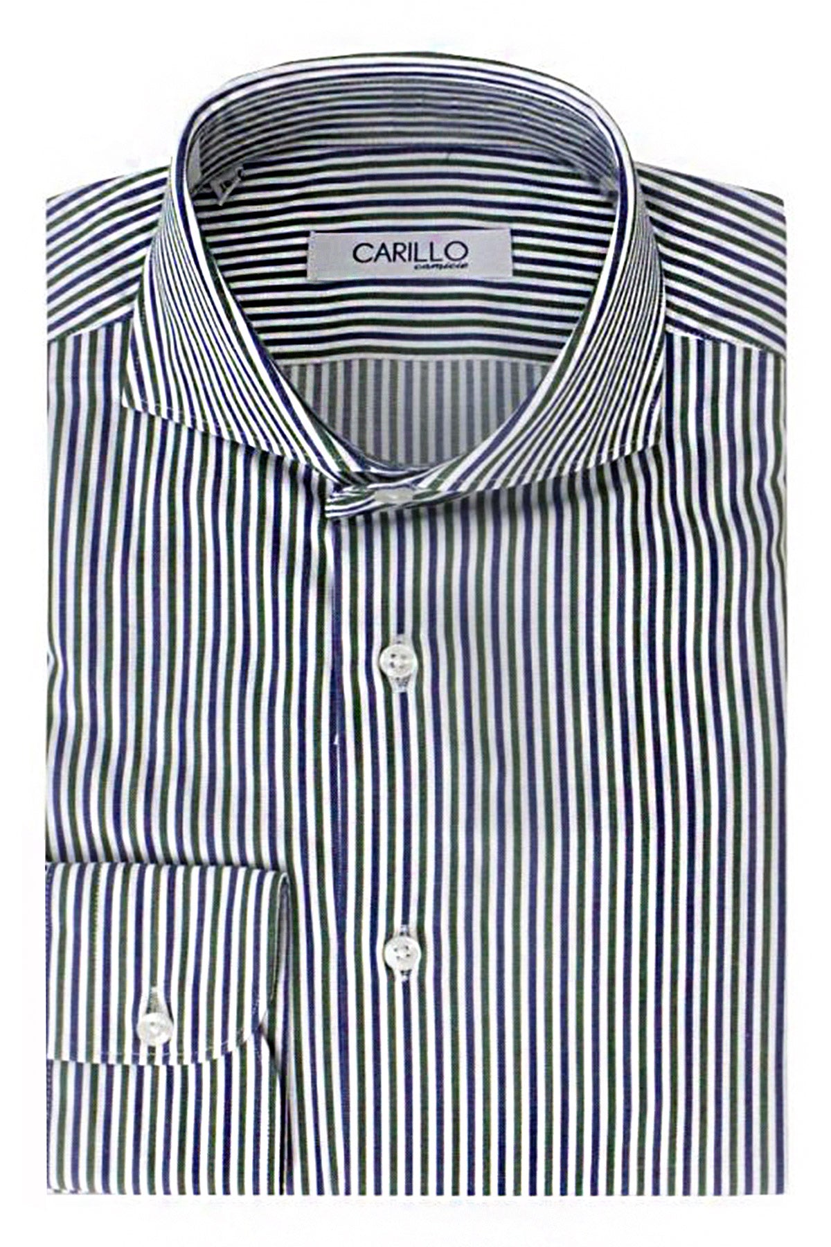 Camicia uomo regular  cotone fantasia microriga verde bianca e blu