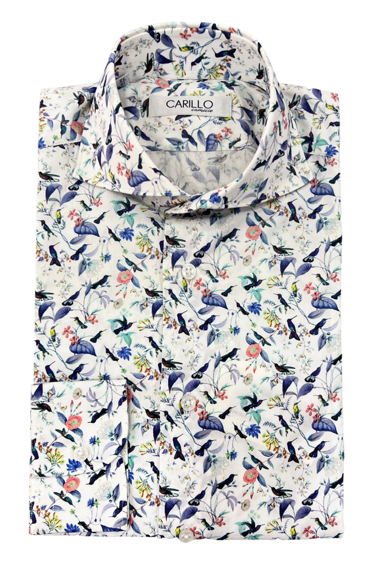 Camicia uomo slim fantasia fiori multicolor su base bianca