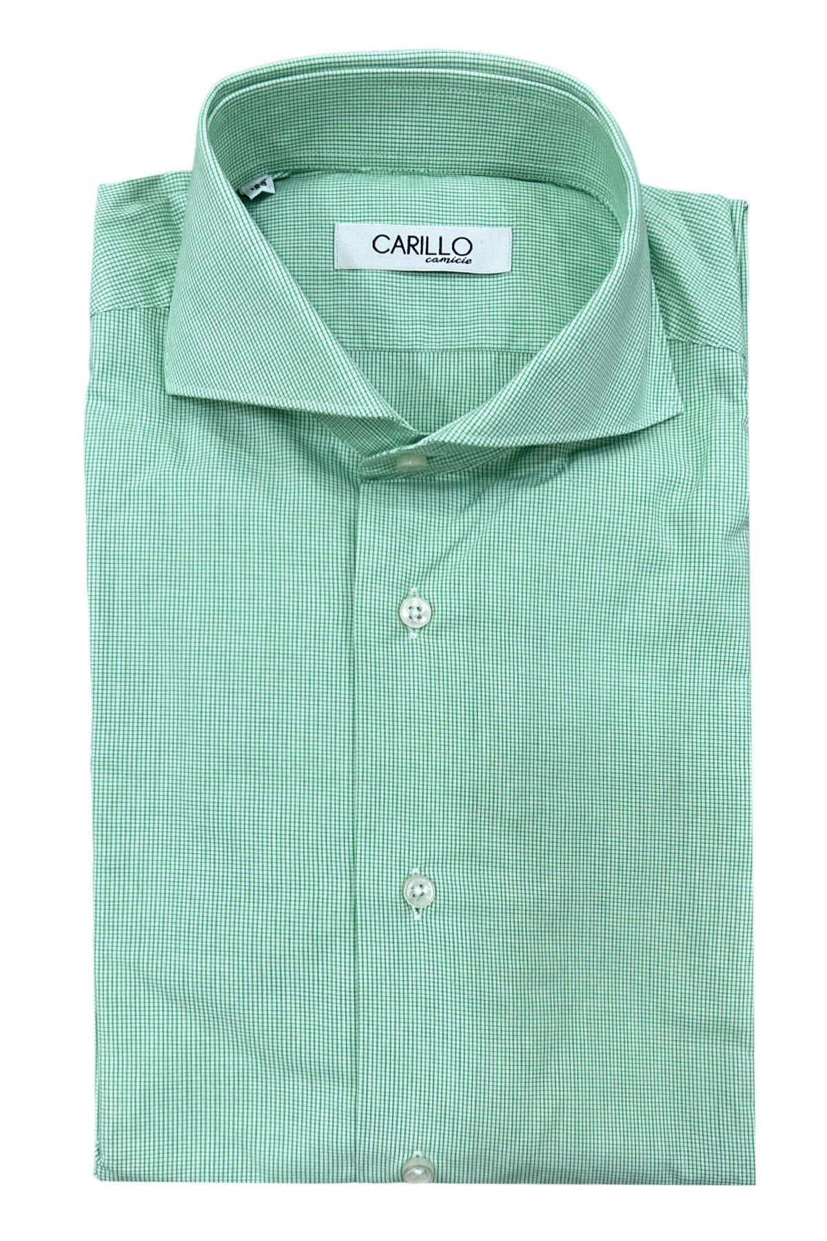 Camicia Uomo Slim in Cotone  Quadro Verde collo Francese