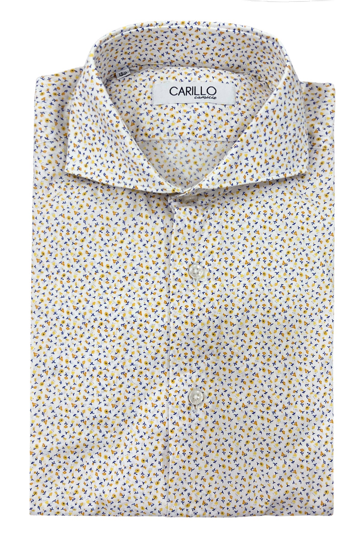 Camicia Uomo Fantasia fiorellini gialli Slim fit in cotone elasticizzato
