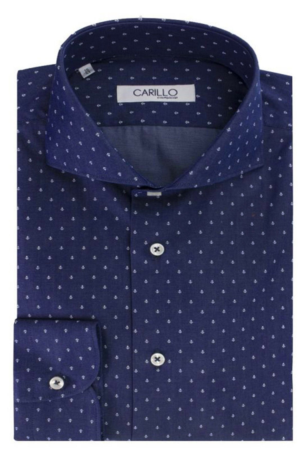 Camicia Uomo in cotone effetto jeans fantasia ancora bianca regular