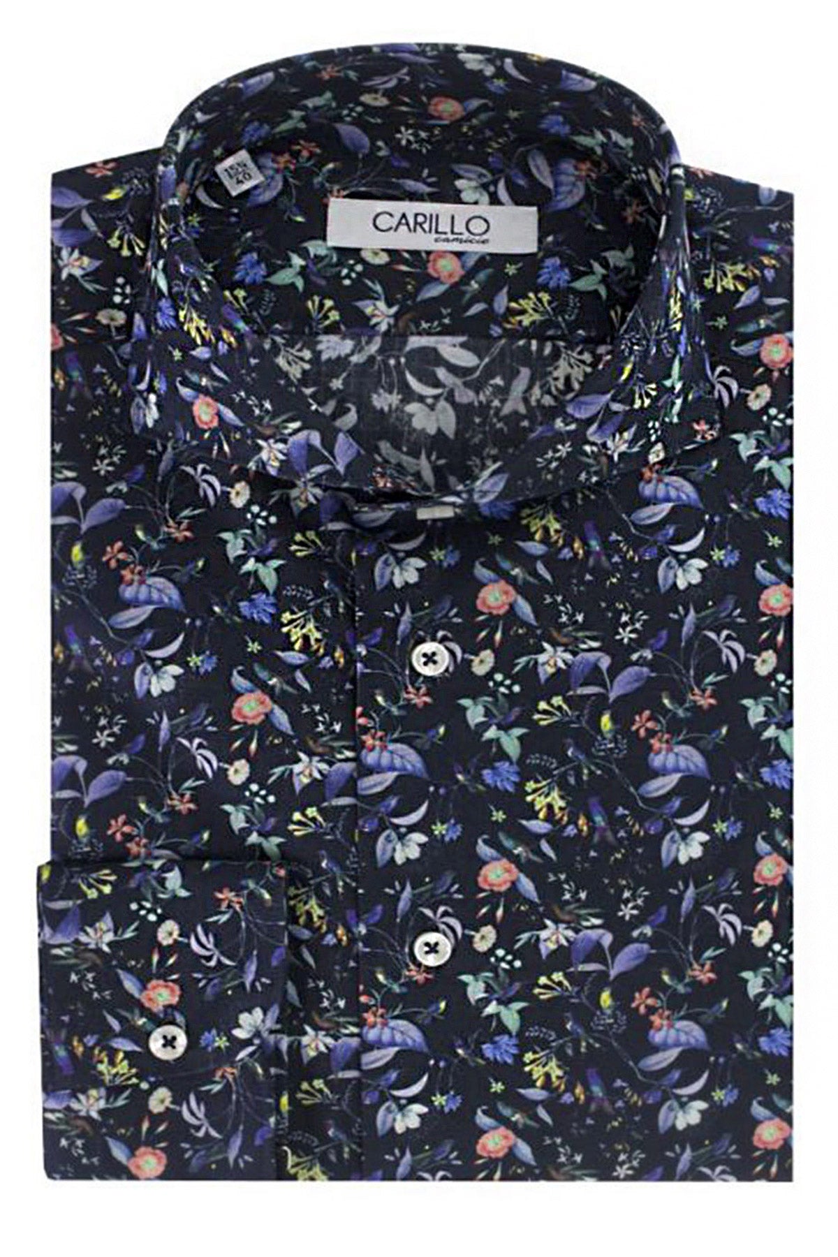 Camicia Uomo Regular blu fantasia fiori cotone