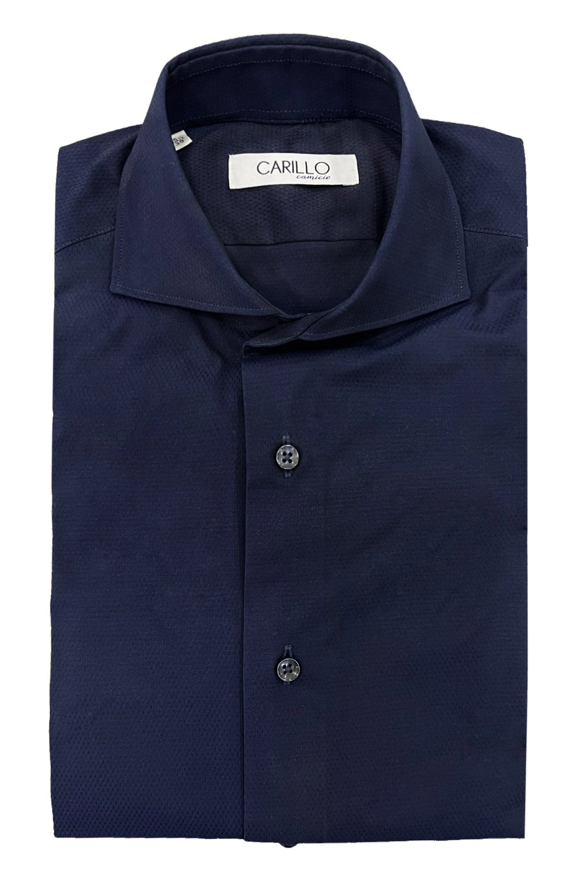 Camicia uomo slim tinta unita blu con ricamo interno tono su tono