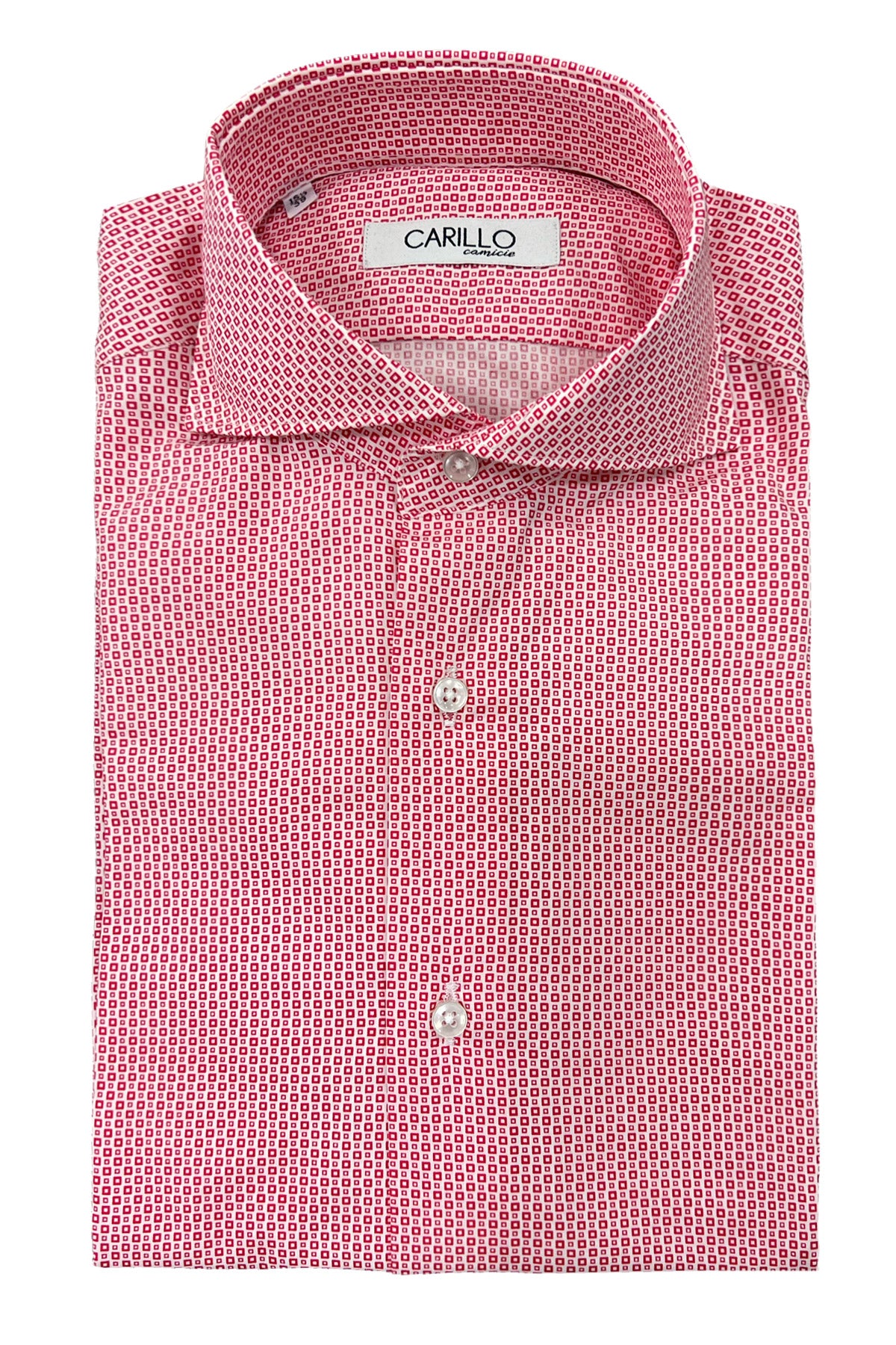 Camicia Uomo fantasia rossa quadrati Slim fit Cotone fisso Elegante
