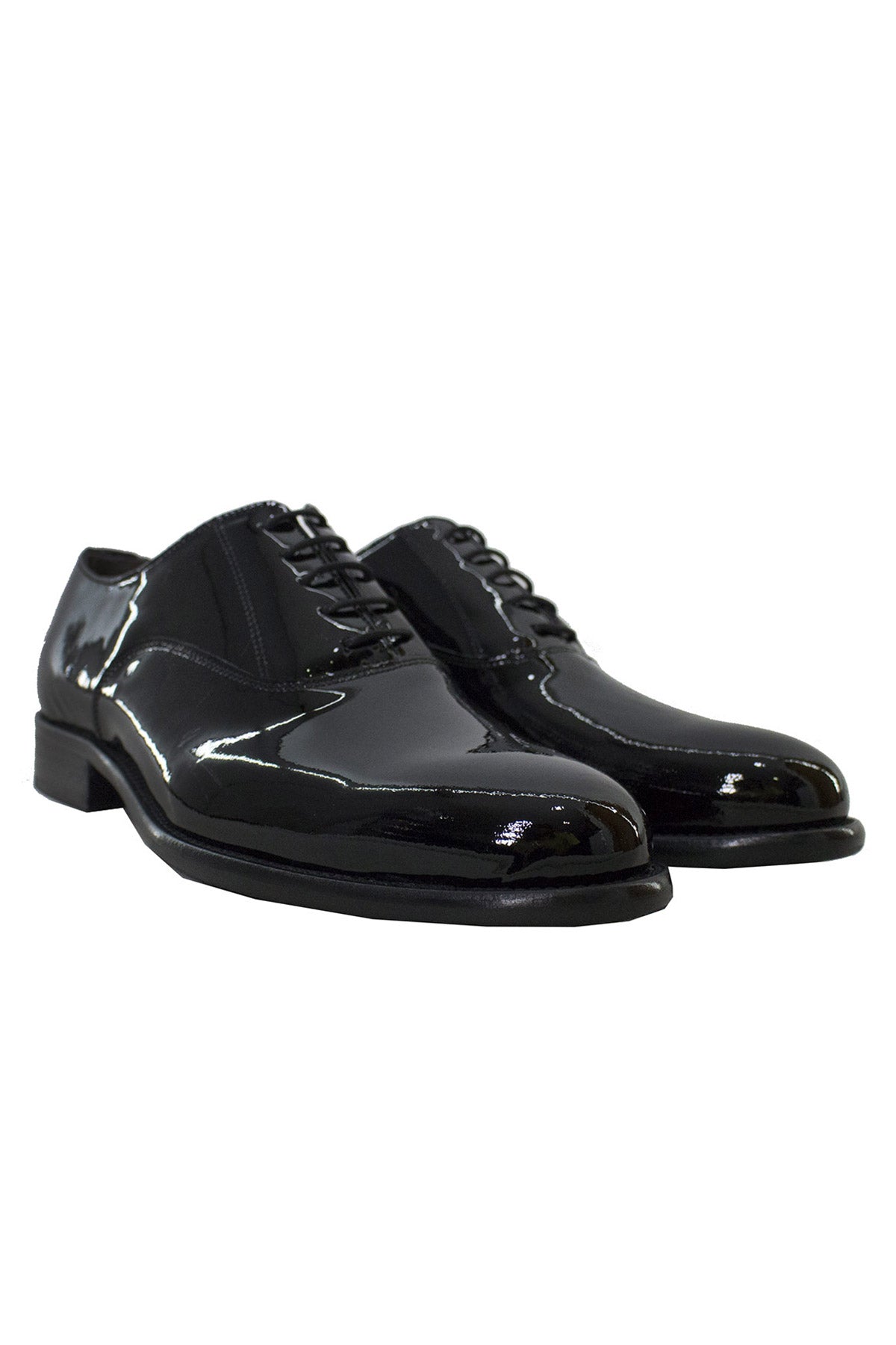 Scarpe uomo nere in vernice stringate da cerimonia in pelle suola in cuoio