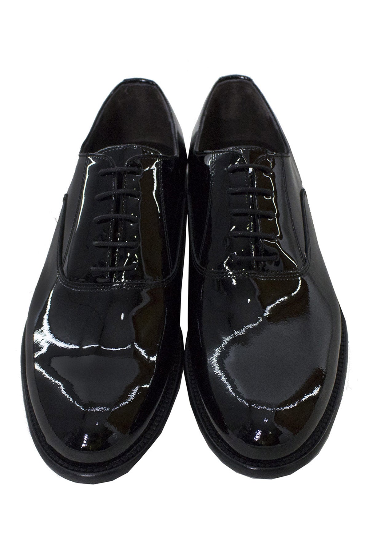 Scarpe uomo nere in vernice stringate da cerimonia in pelle suola in cuoio