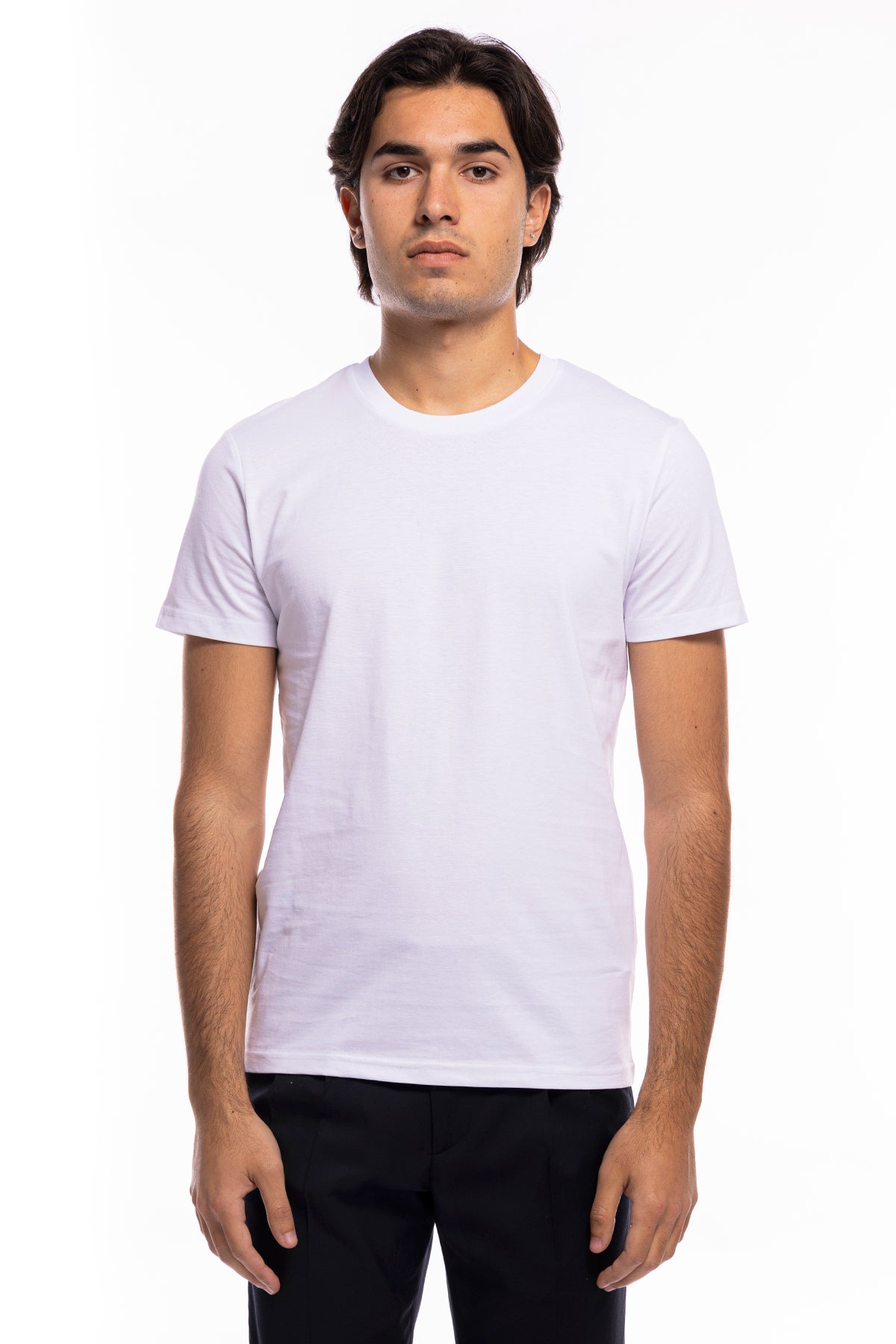 T-shirt uomo bianca in cotone organico tinta unita regular fit elasticizzata girocollo