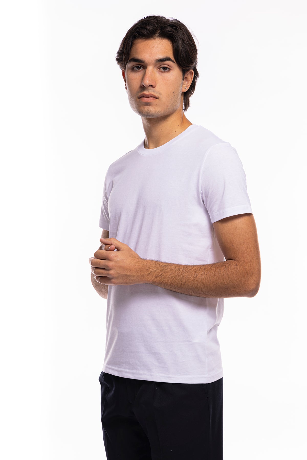 T-shirt uomo bianca in cotone organico tinta unita regular fit elasticizzata girocollo