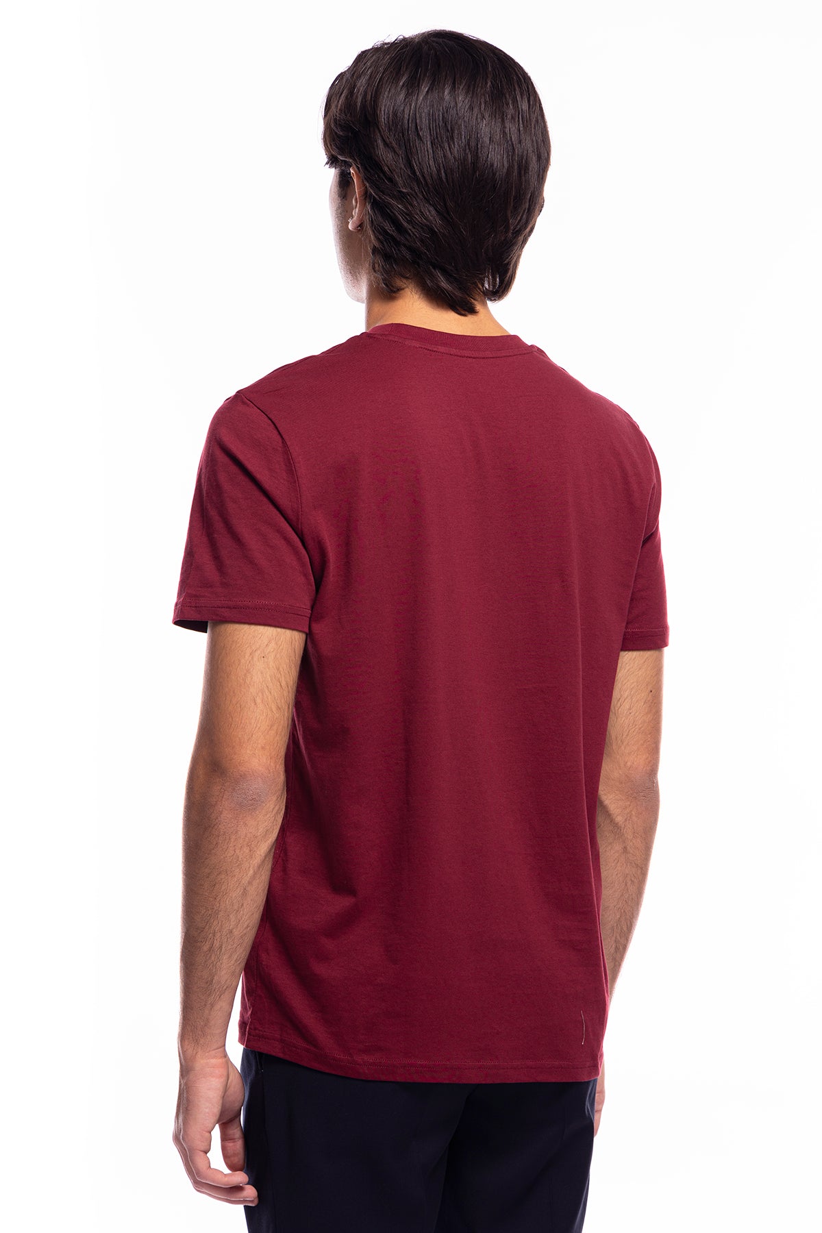 T-shirt da uomo bordeaux in cotone organico tinta unita regular fit elasticizzata girocollo