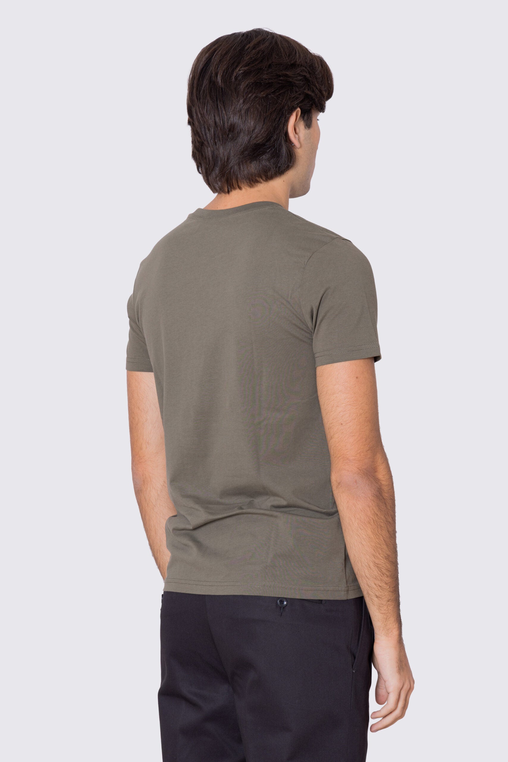 T-shirt da uomo in cotone organico tinta unita verde militare regular fit elasticizzata girocollo