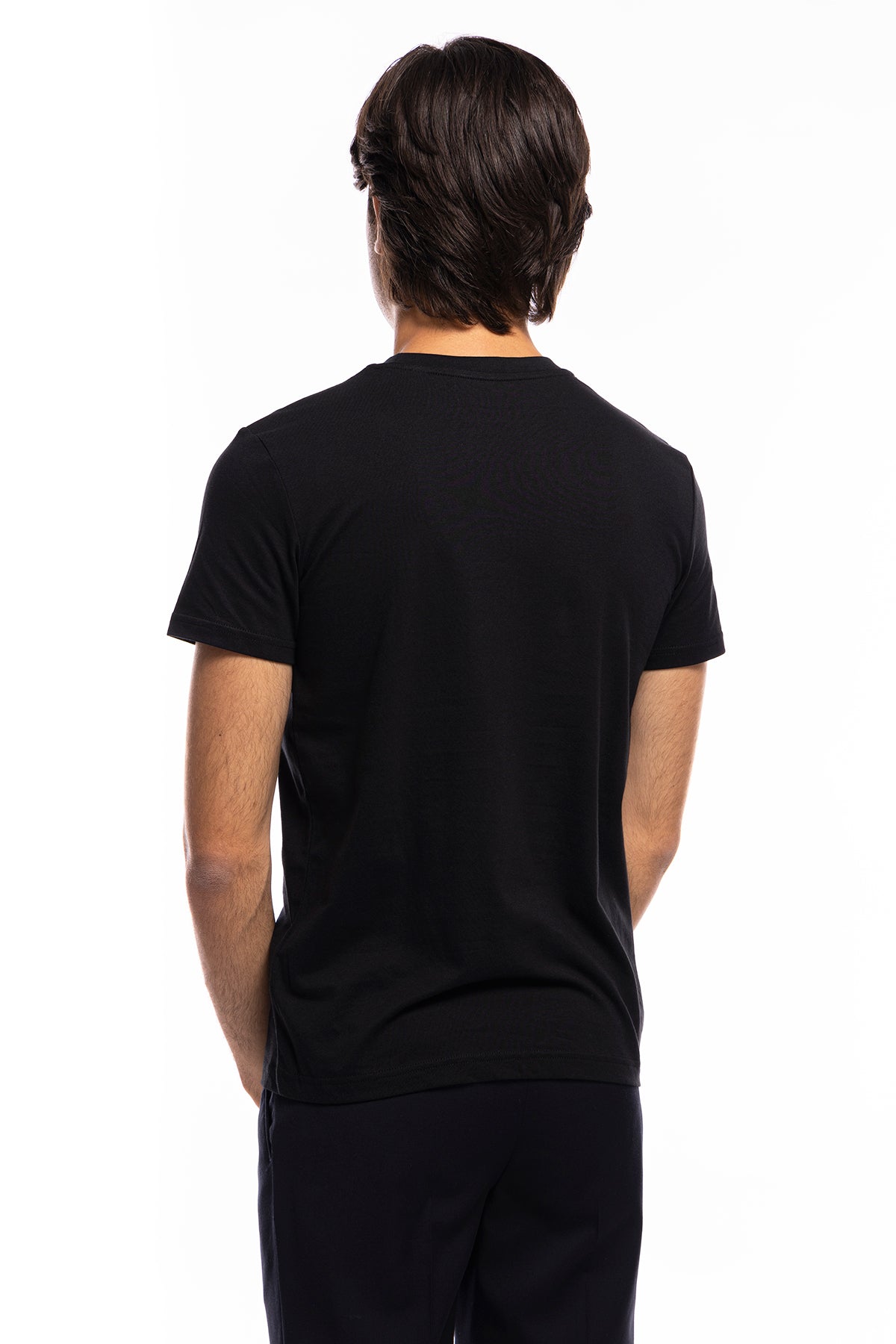 T-shirt da uomo in cotone nera organico tinta unita regular fit elasticizzata girocollo