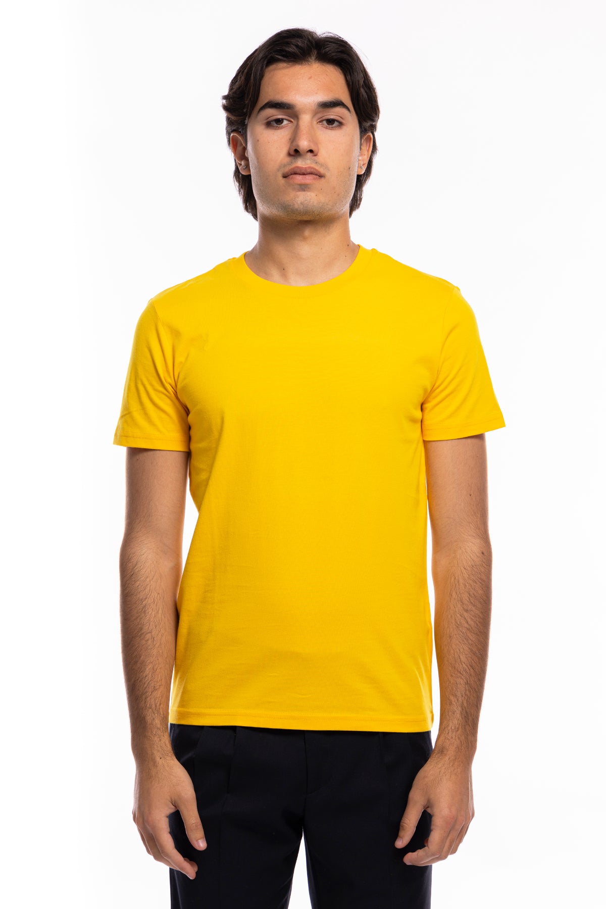 T-shirt da uomo in cotone organico tinta unita senape regular fit elasticizzata girocollo