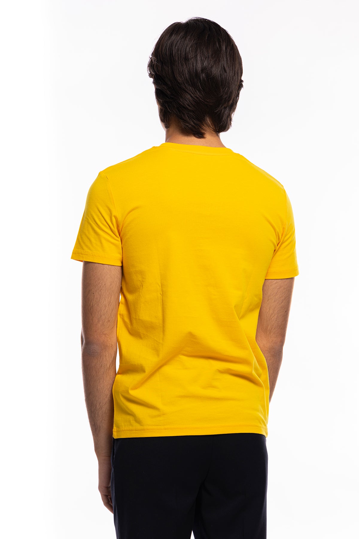 T-shirt da uomo in cotone organico tinta unita senape regular fit elasticizzata girocollo
