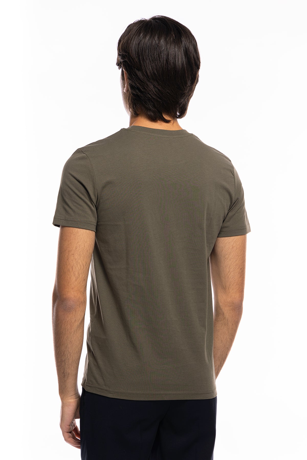 T-shirt da uomo in cotone organico tinta unita verde oliva regular fit elasticizzata girocollo