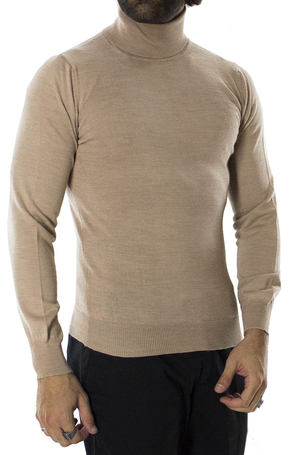Maglioncini dolcevita uomo tinta unita lana merinos extra slim fit made in italy