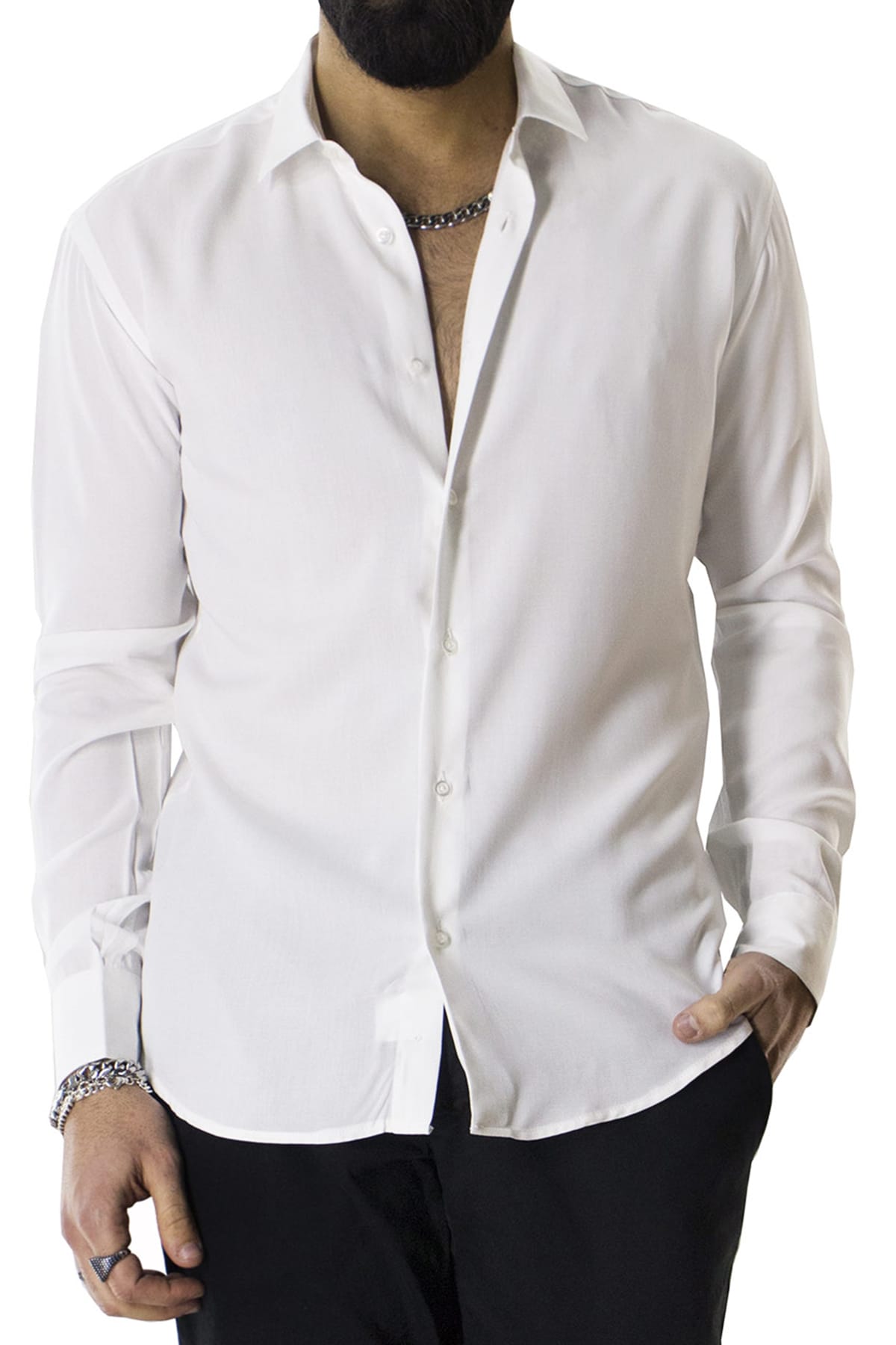 Camicia Uomo Casual In Viscosa effetto seta vestibilita comoda Collo Italiano Piccolo.