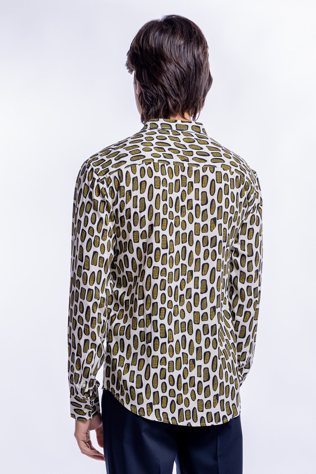 Camicia Uomo In Viscosa fantasia Macchie Verdi vestibilita comoda Collo Italiano