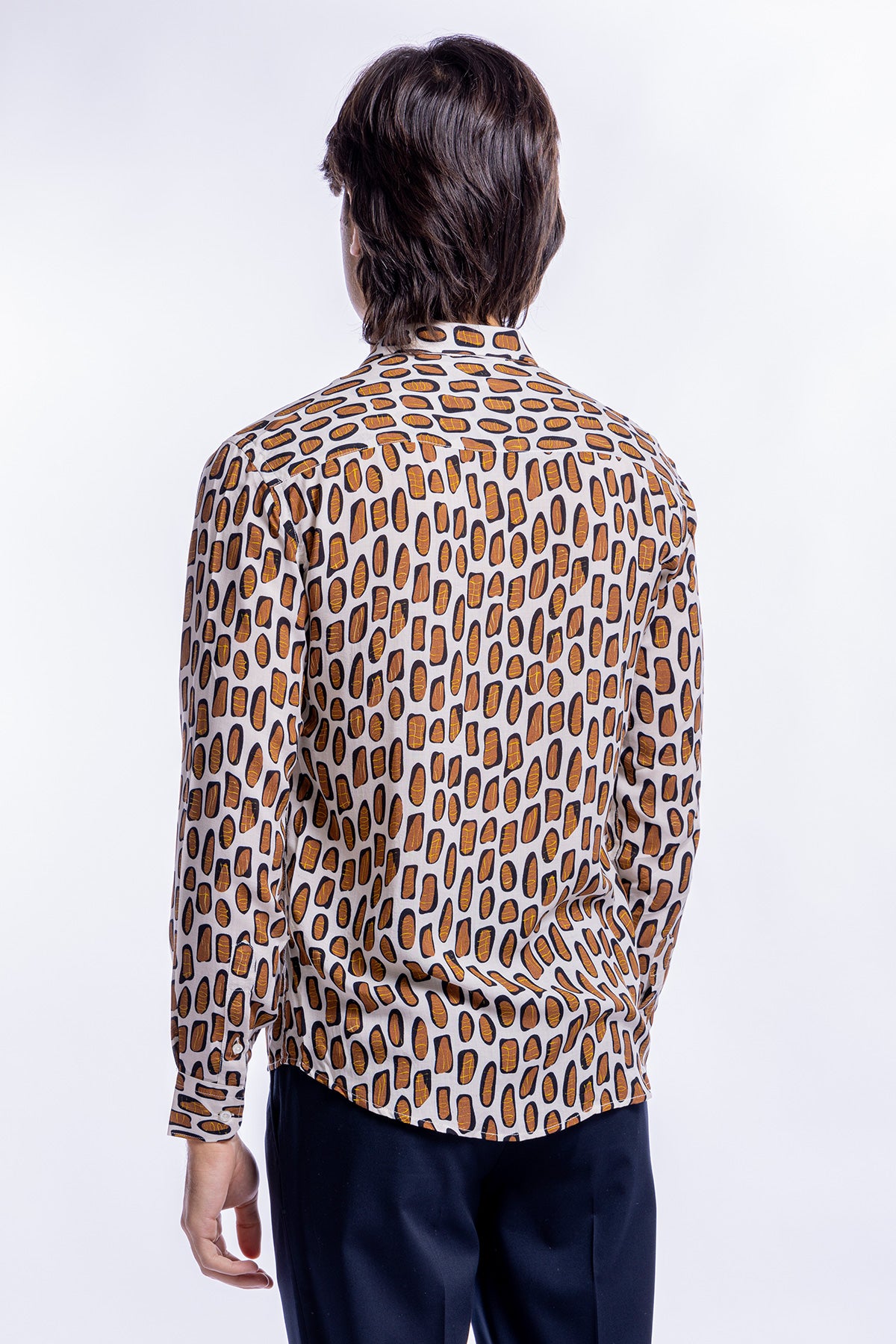 Camicia Uomo In Viscosa fantasia Macchie Marroni vestibilita comoda Collo Italiano
