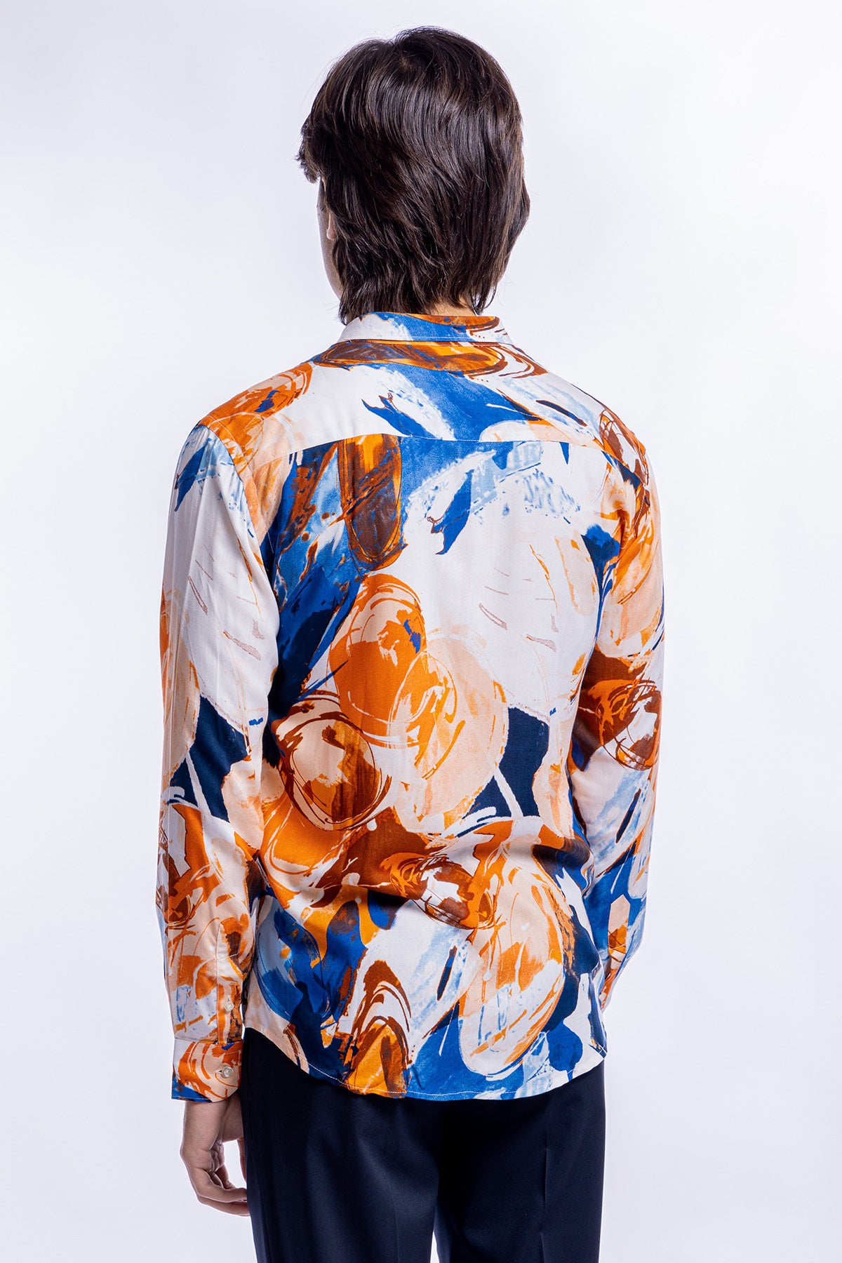 Camicia Uomo In Viscosa fantasia Pittura Arancio vestibilita comoda Collo Italiano