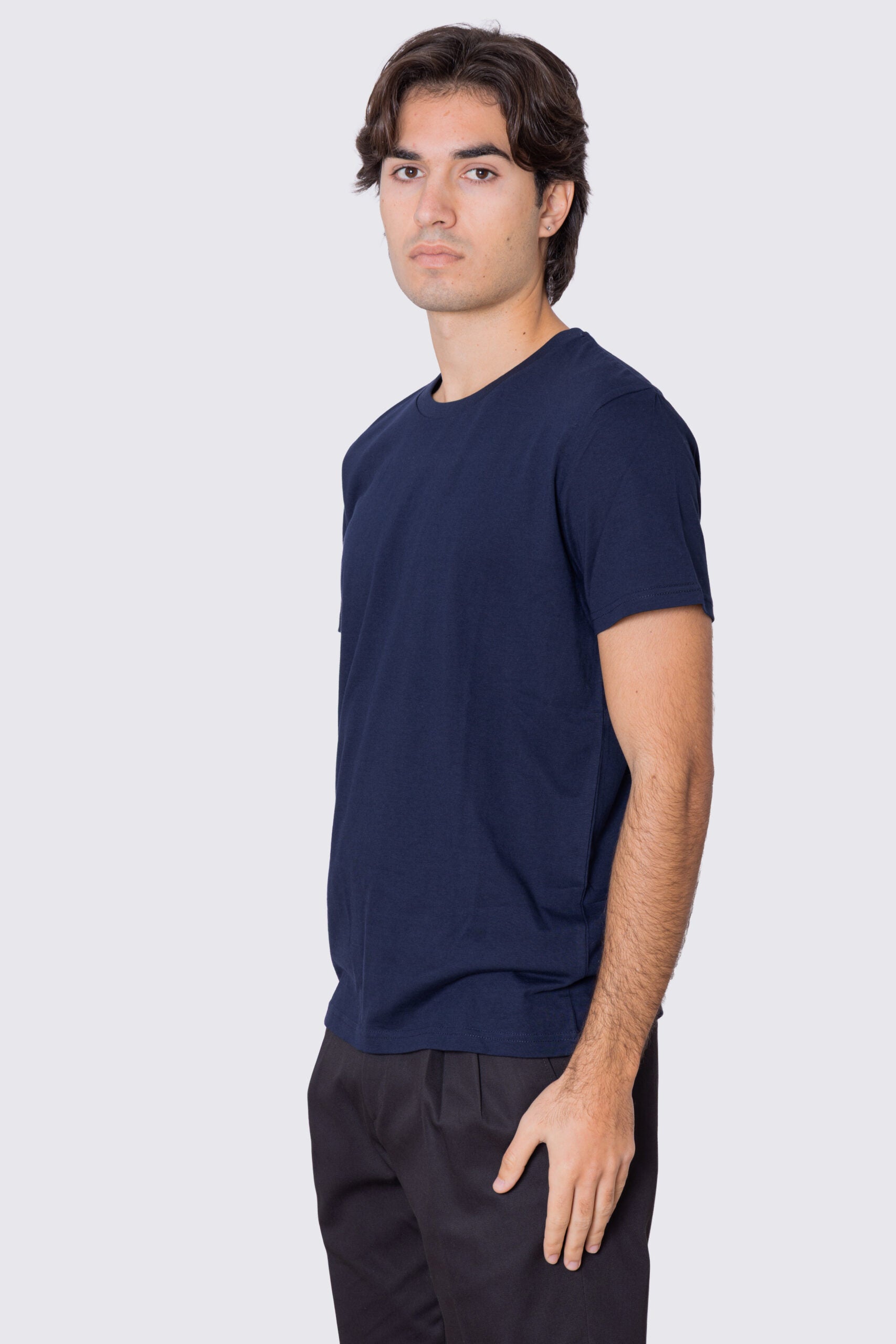 T-shirt da uomo Blu in cotone 100%  Filo di scozia slim fit tinta unita Made In Italy