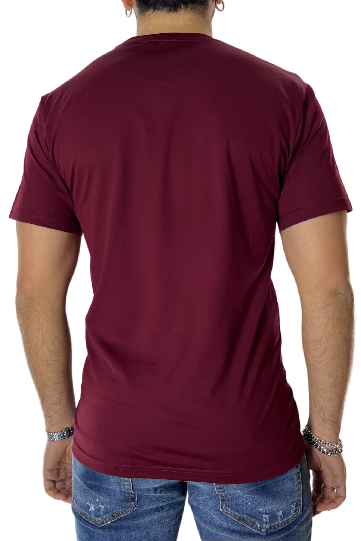 T-shirt da uomo bordeaux in cotone 100% Filo di scozia slim fit tinta unita Made In Italy