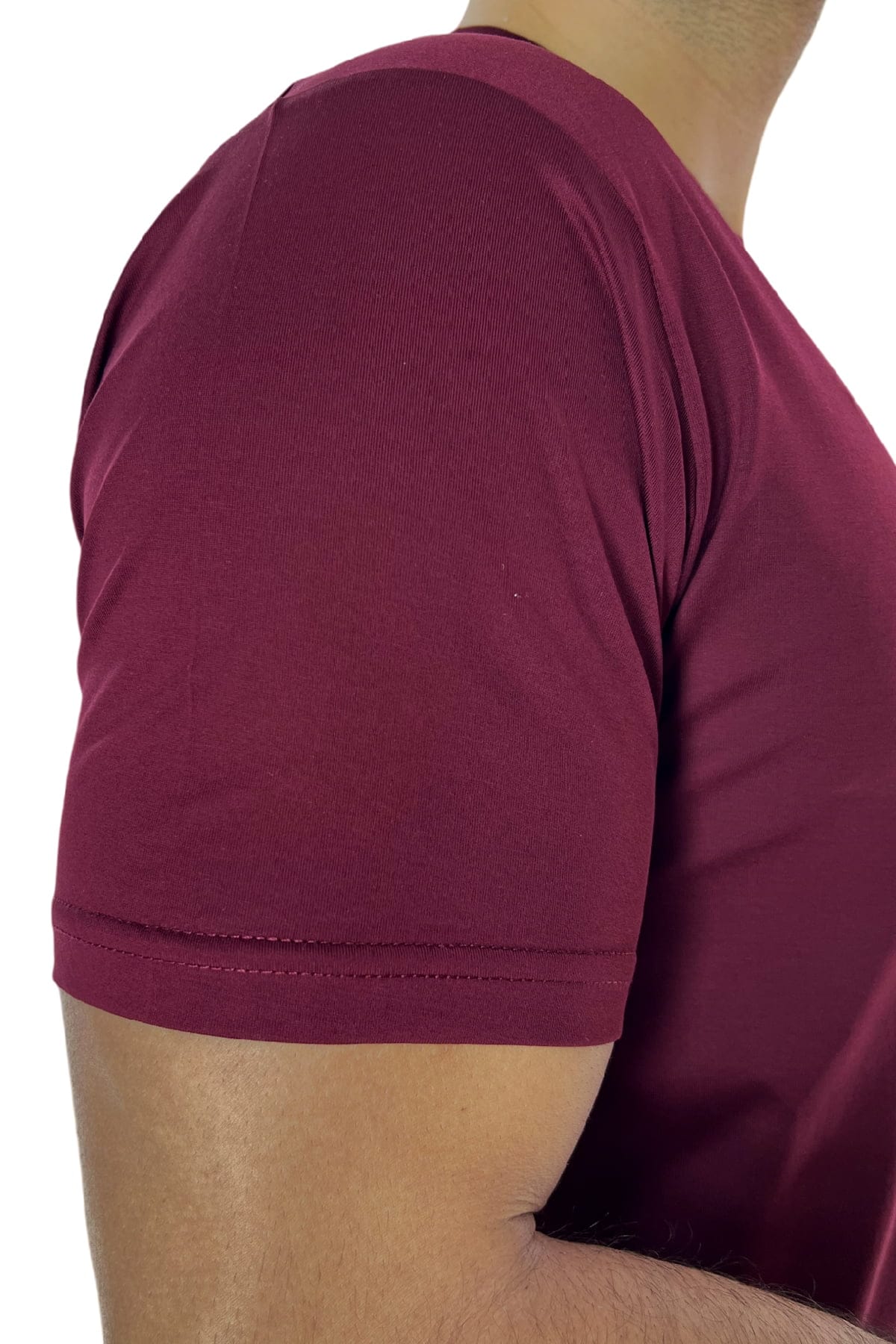 T-shirt da uomo bordeaux in cotone 100% Filo di scozia slim fit tinta unita Made In Italy