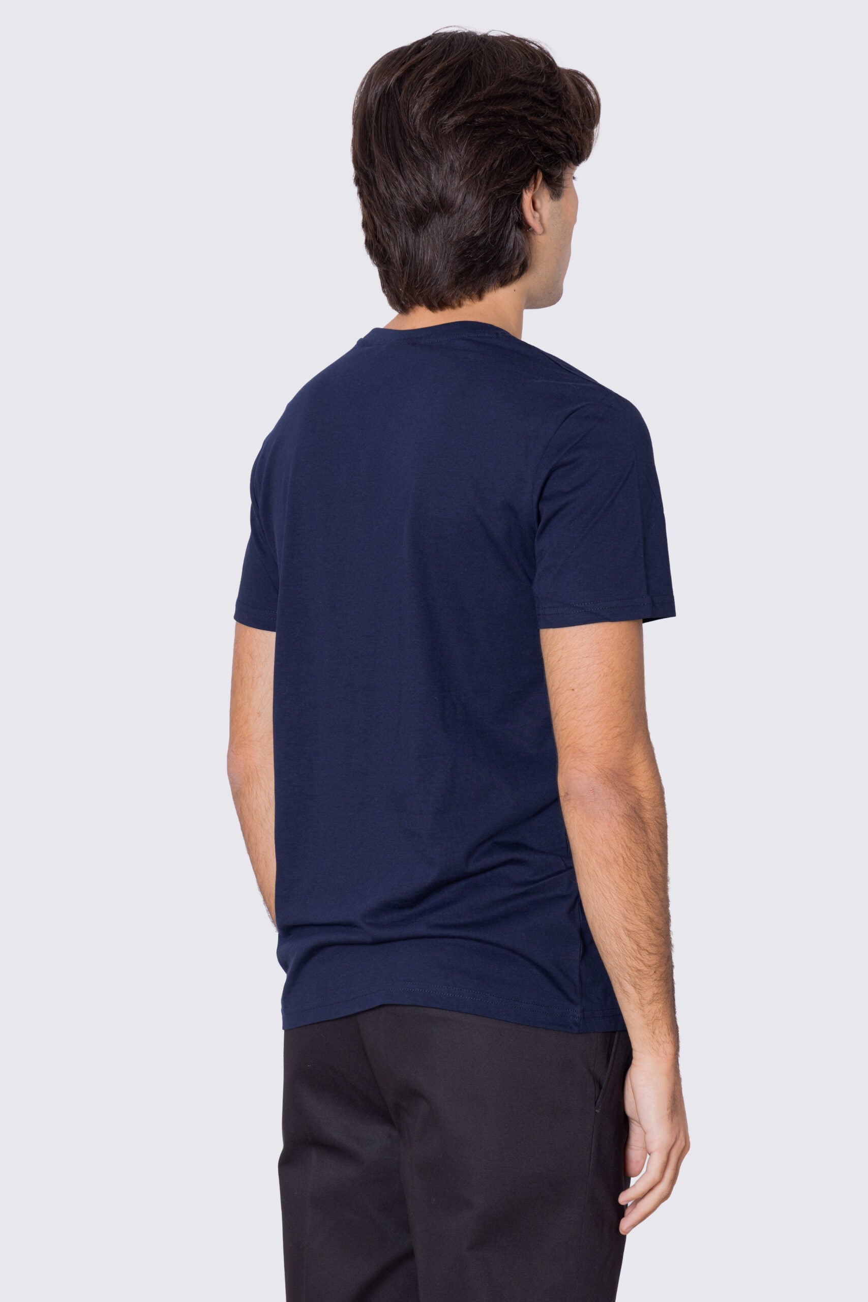 T-shirt da uomo Blu in cotone 100%  Filo di scozia slim fit tinta unita Made In Italy