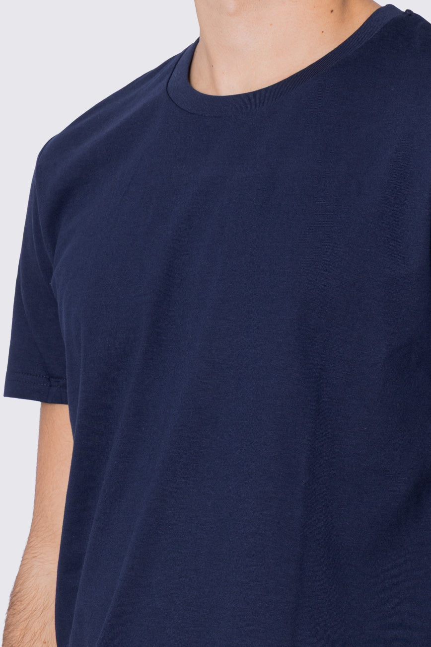 T-shirt da uomo Blu in cotone 100%  Filo di scozia slim fit tinta unita Made In Italy