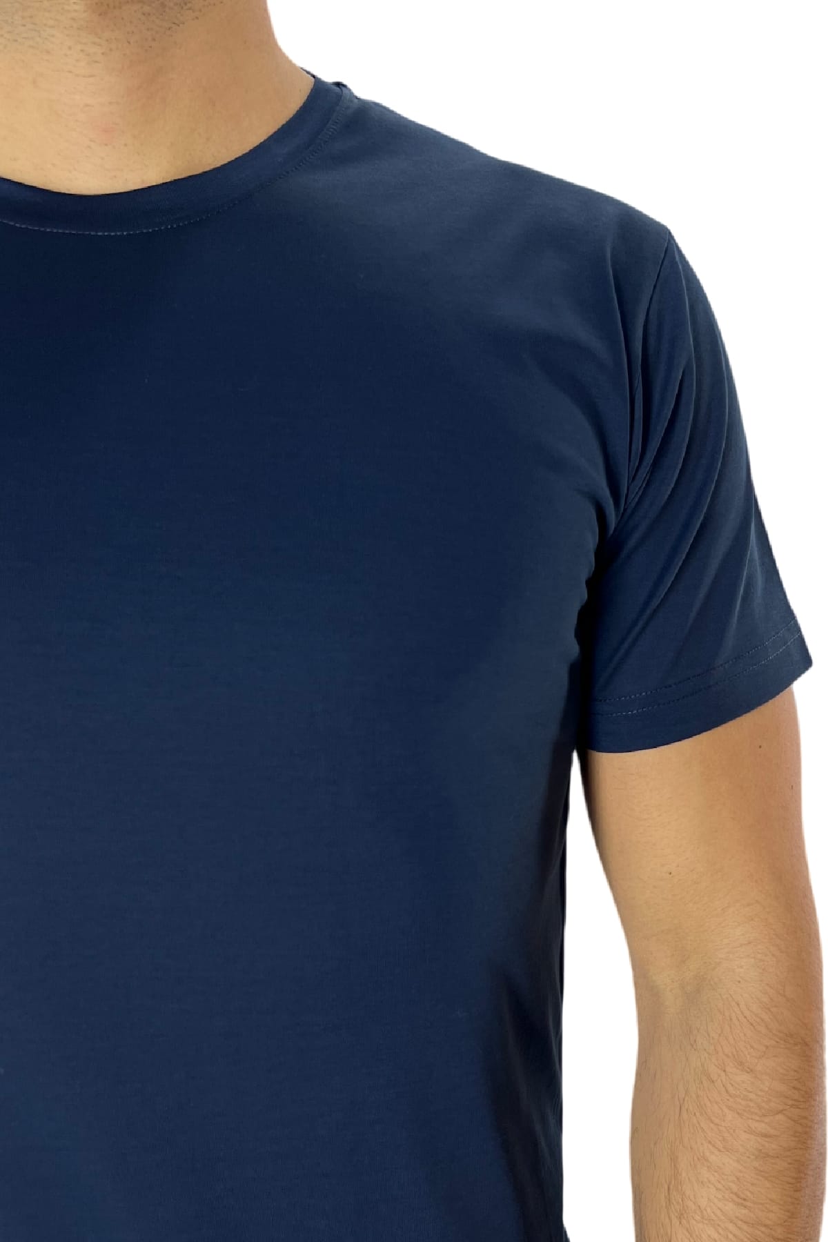 T-shirt da uomo Blu in cotone 100%  Filo di scozia slim fit tinta unita Made In Italy
