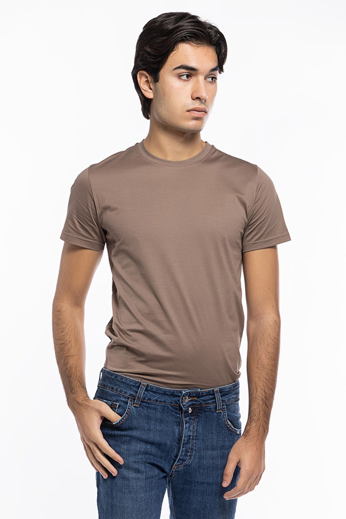 T-shirt da uomo Fango in cotone 100%  Filo di scozia slim fit tinta unita Made In Italy