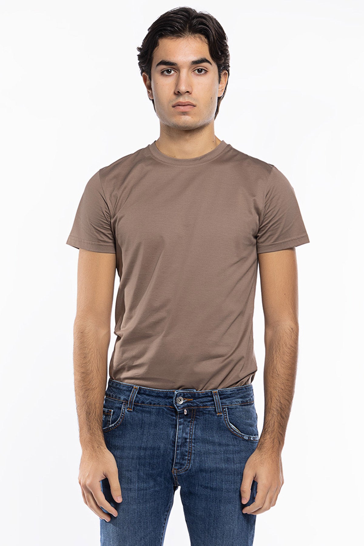 T-shirt da uomo Fango in cotone 100%  Filo di scozia slim fit tinta unita Made In Italy
