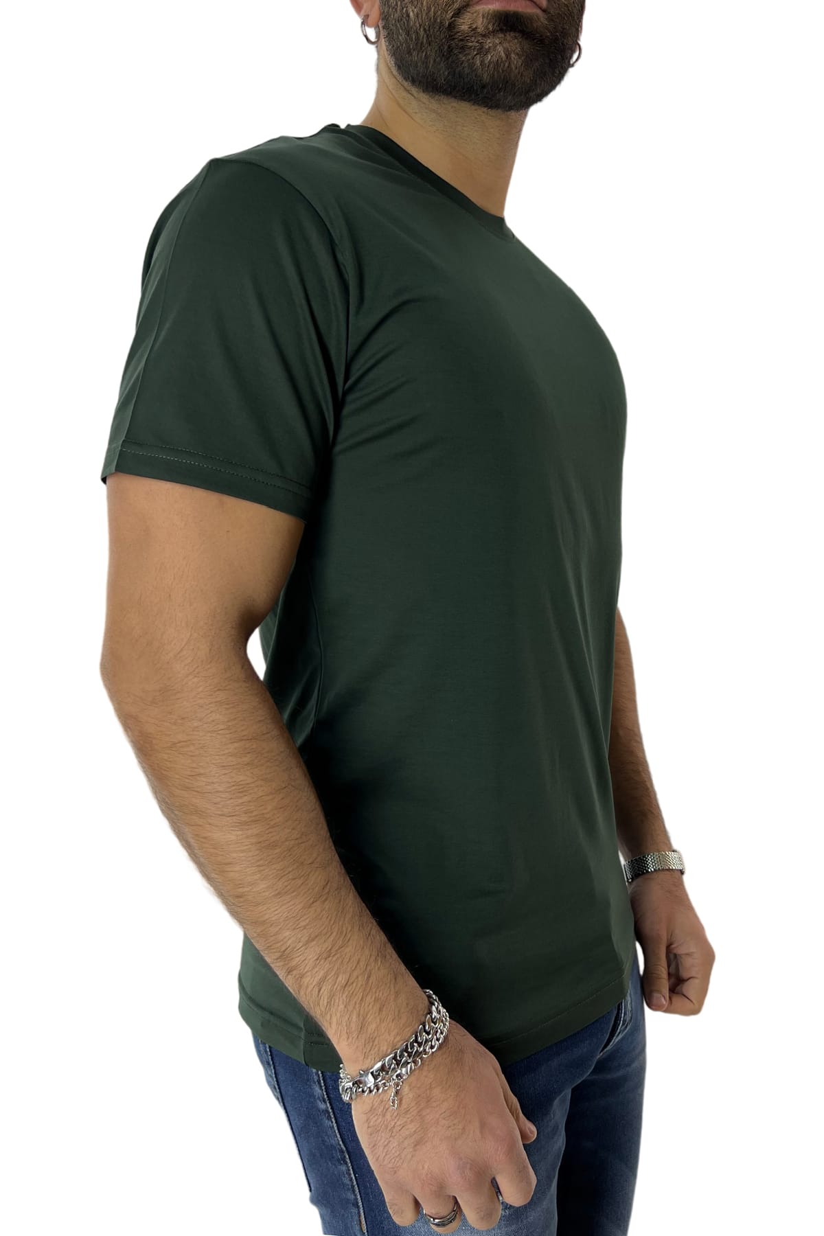 T-shirt da uomo Verde in cotone 100%  Filo di scozia slim fit tinta unita Made In Italy