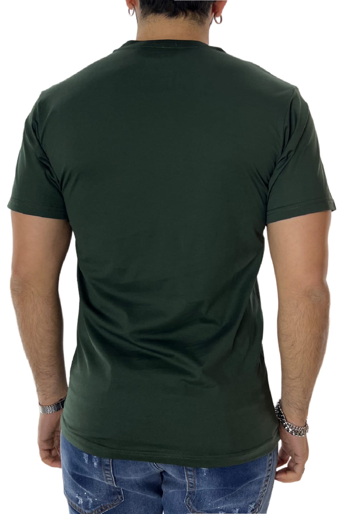 T-shirt da uomo Verde in cotone 100%  Filo di scozia slim fit tinta unita Made In Italy