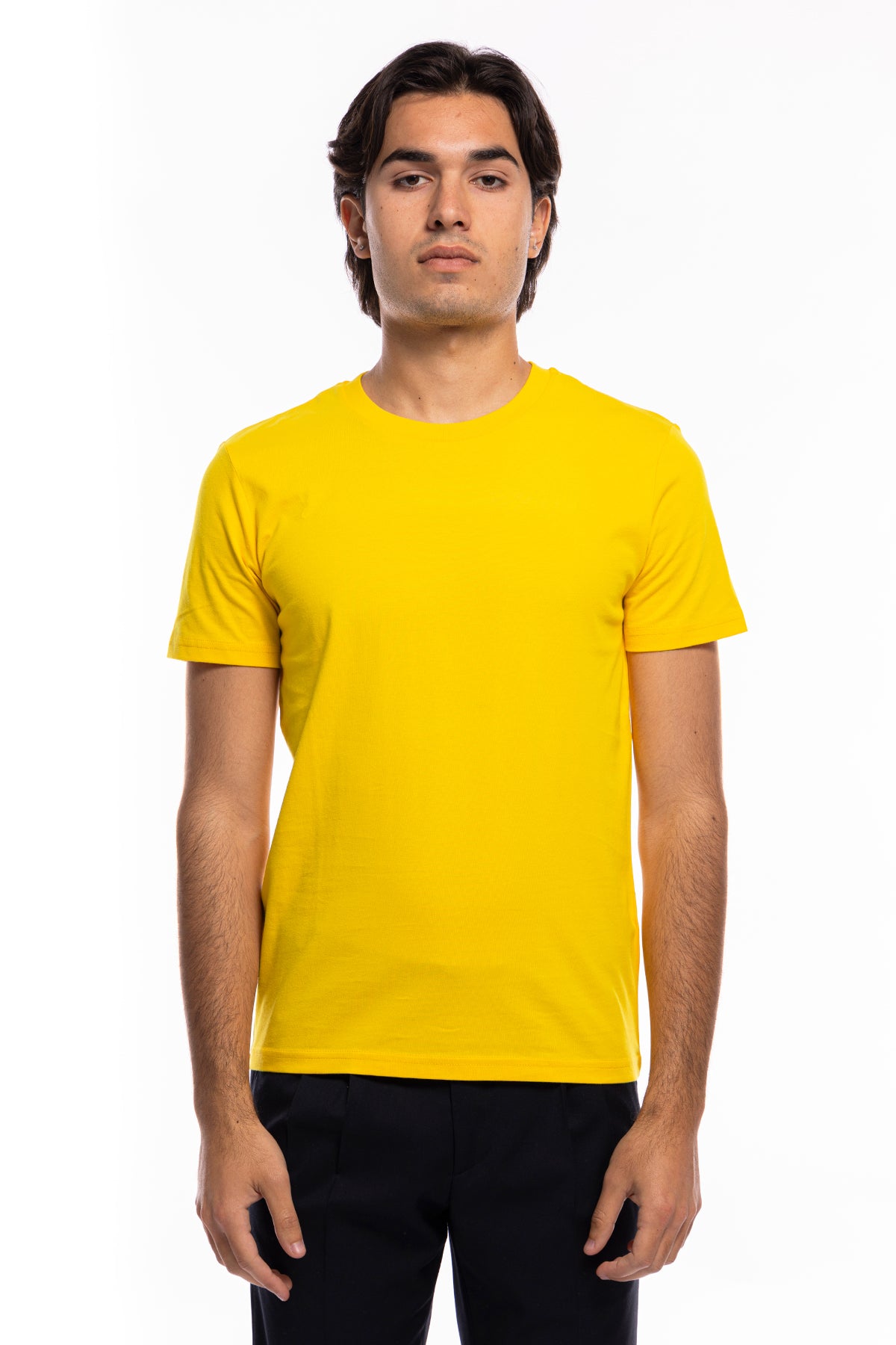 T-shirt da uomo gialla in cotone organico tinta unita regular fit elasticizzata girocollo