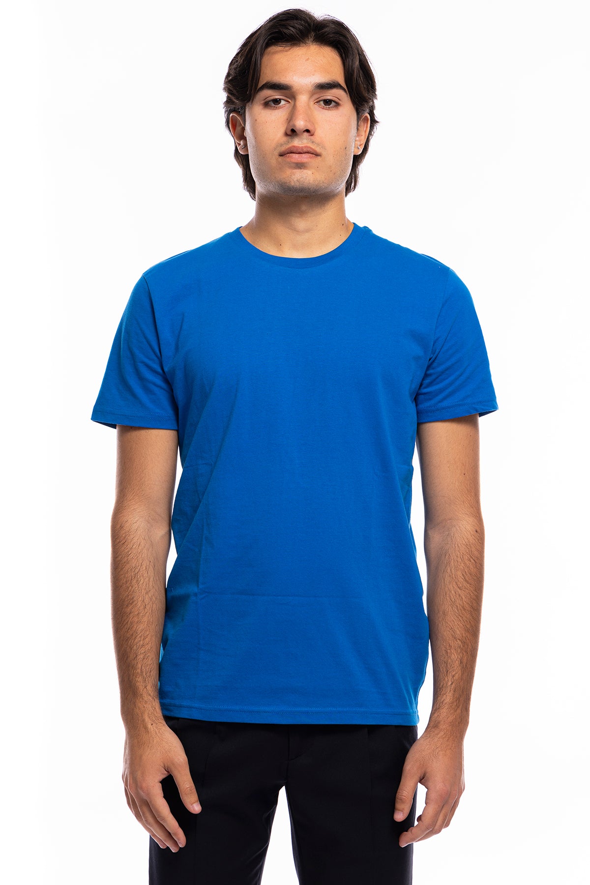 T-shirt da uomo Royal blu in cotone organico tinta unita regular fit elasticizzata girocollo