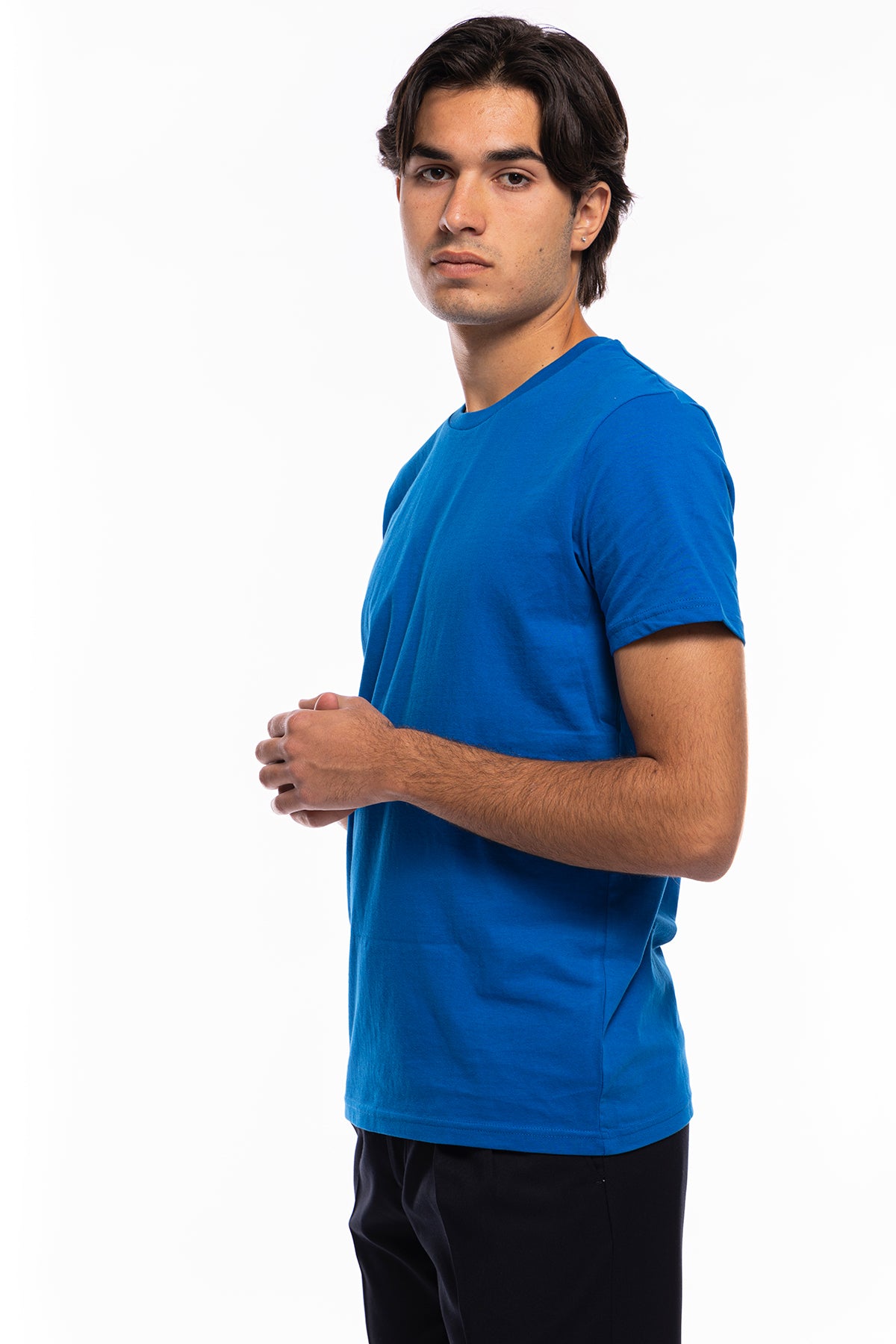 T-shirt da uomo Royal blu in cotone organico tinta unita regular fit elasticizzata girocollo