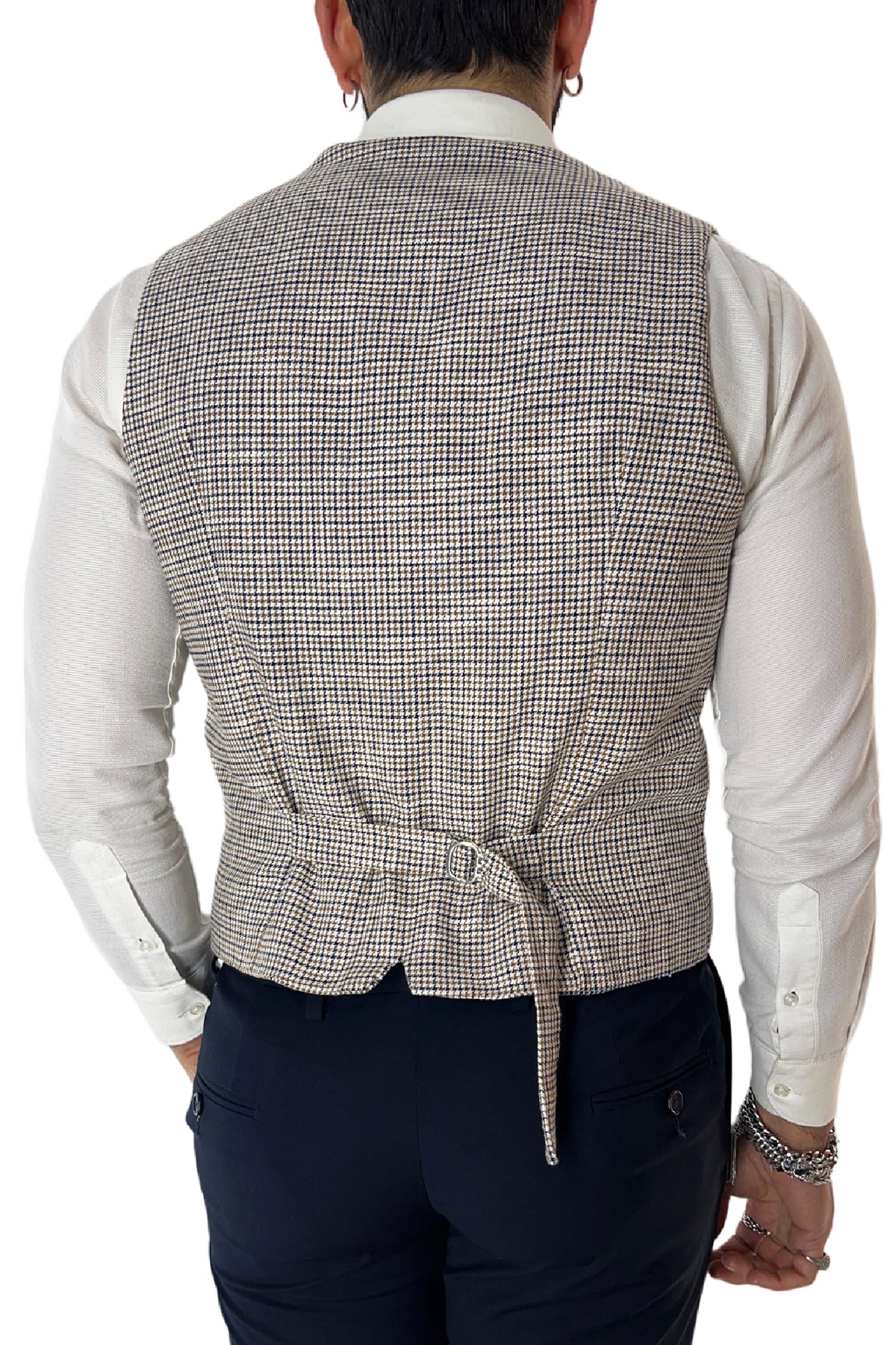 Gilet uomo bianco pied de poule monopetto in misto lino made in italy