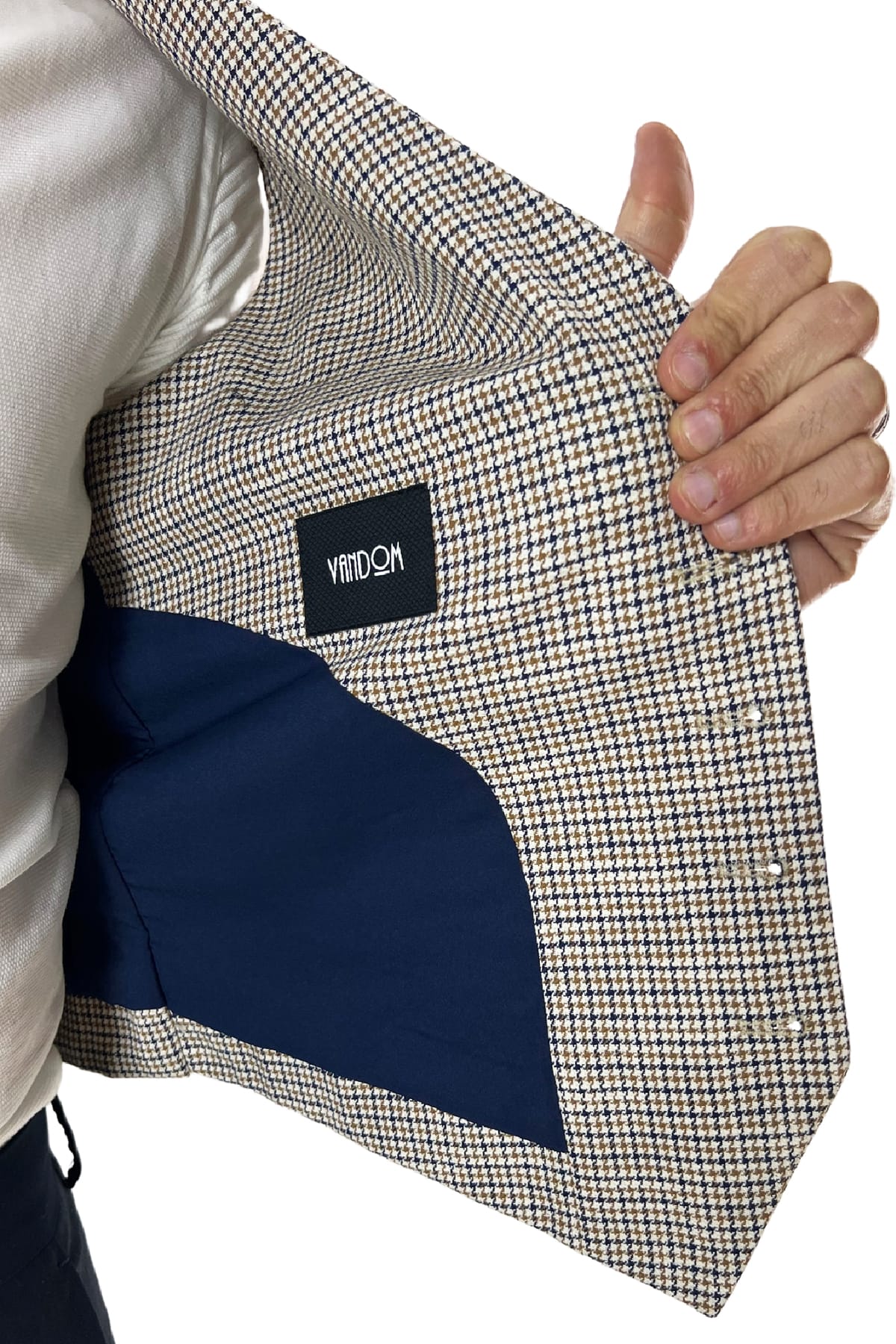 Gilet uomo bianco pied de poule monopetto in misto lino made in italy