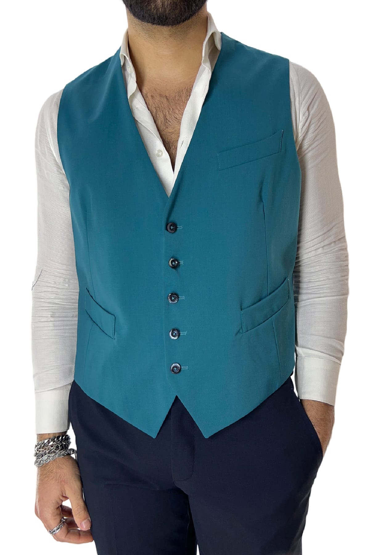 Gilet uomo petrolio monopetto in fresco lana  made in italy