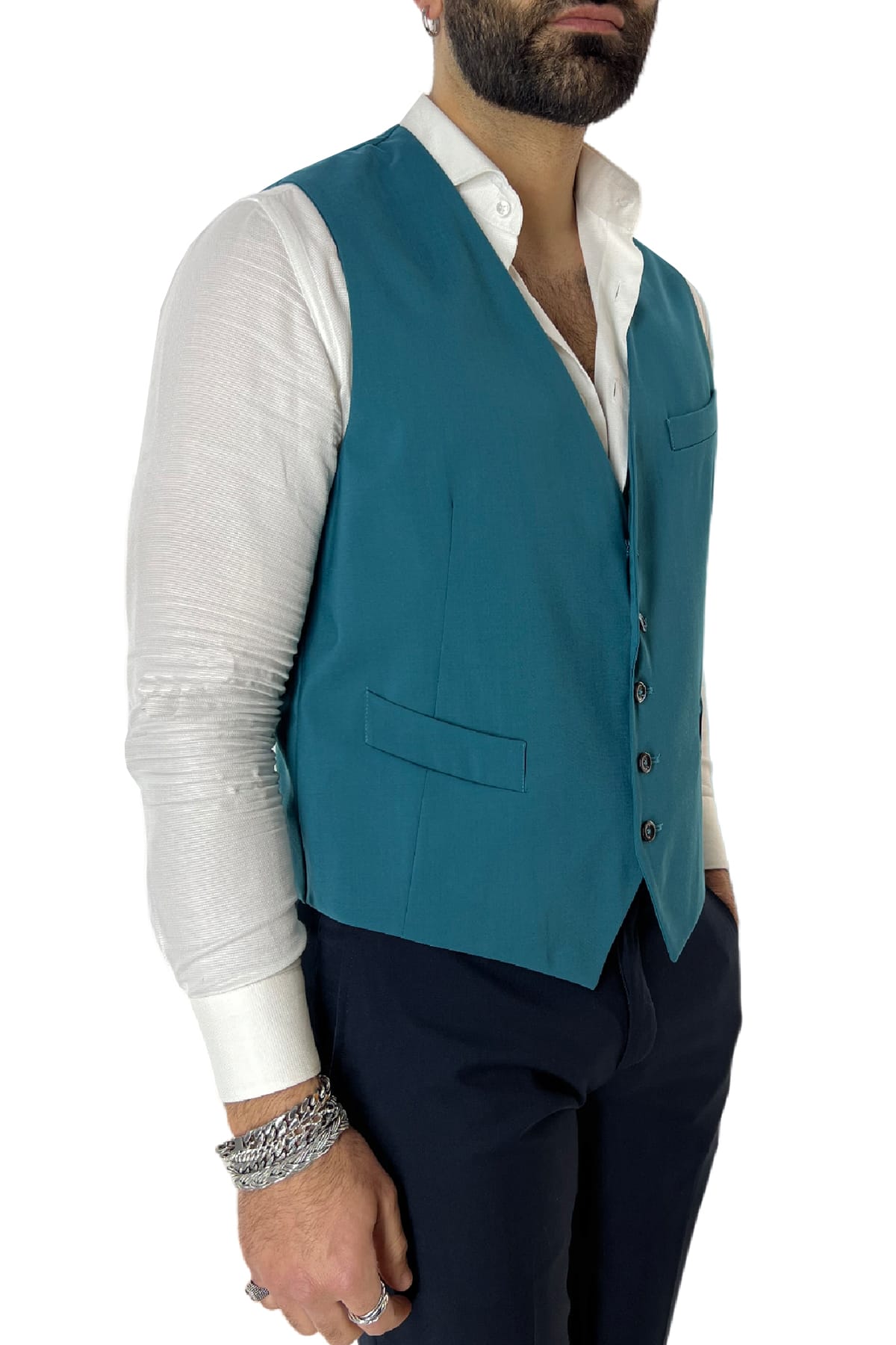 Gilet uomo petrolio monopetto in fresco lana  made in italy
