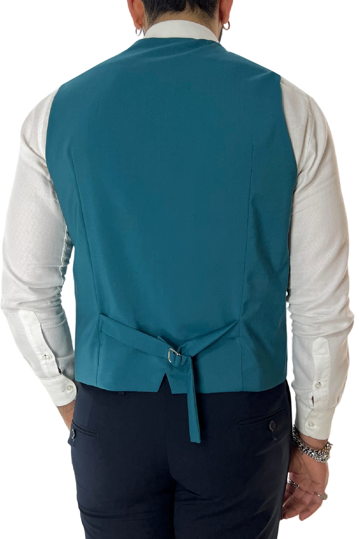 Gilet uomo petrolio monopetto in fresco lana  made in italy