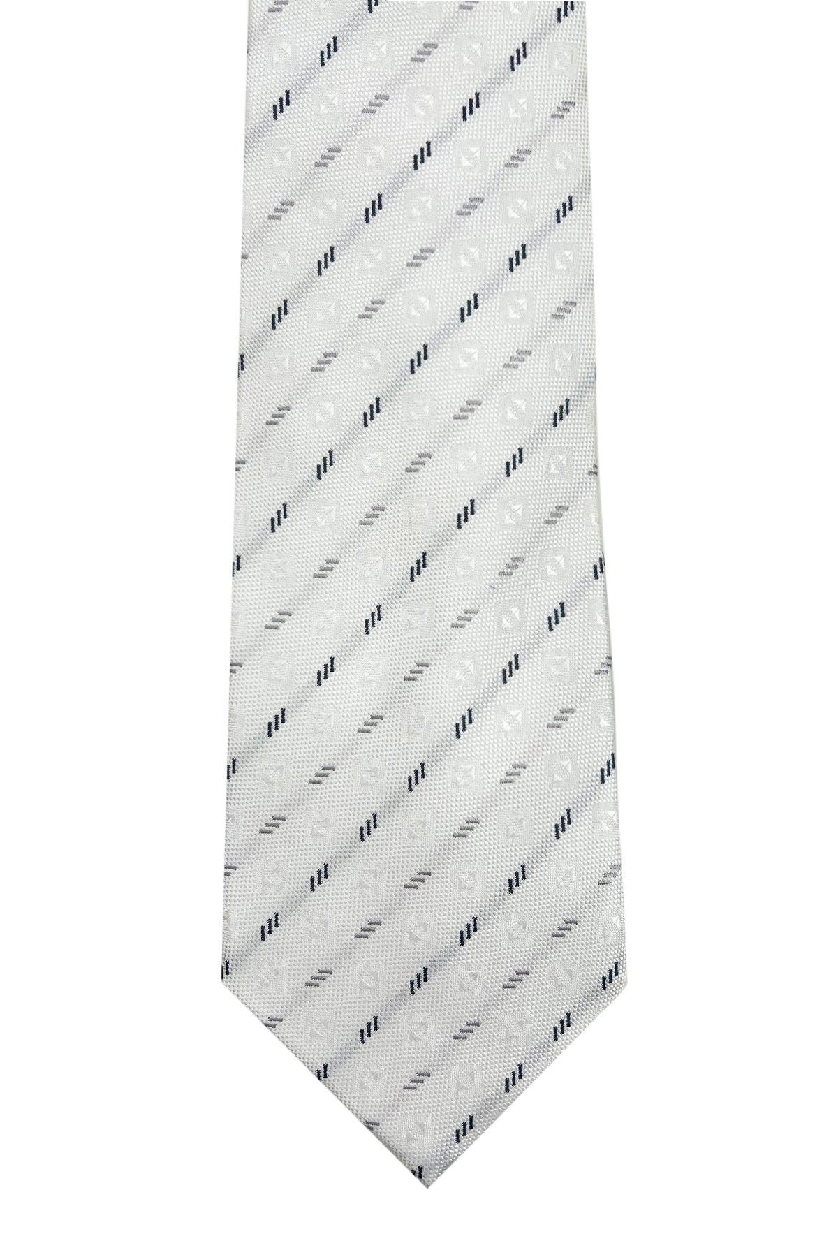 Cravatta uomo bianca fantasia linee diagonali 8cm da cerimonia elegante