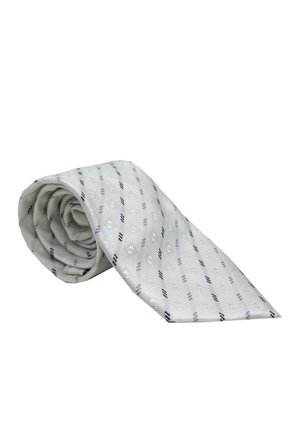 Cravatta uomo bianca fantasia linee diagonali 8cm da cerimonia elegante