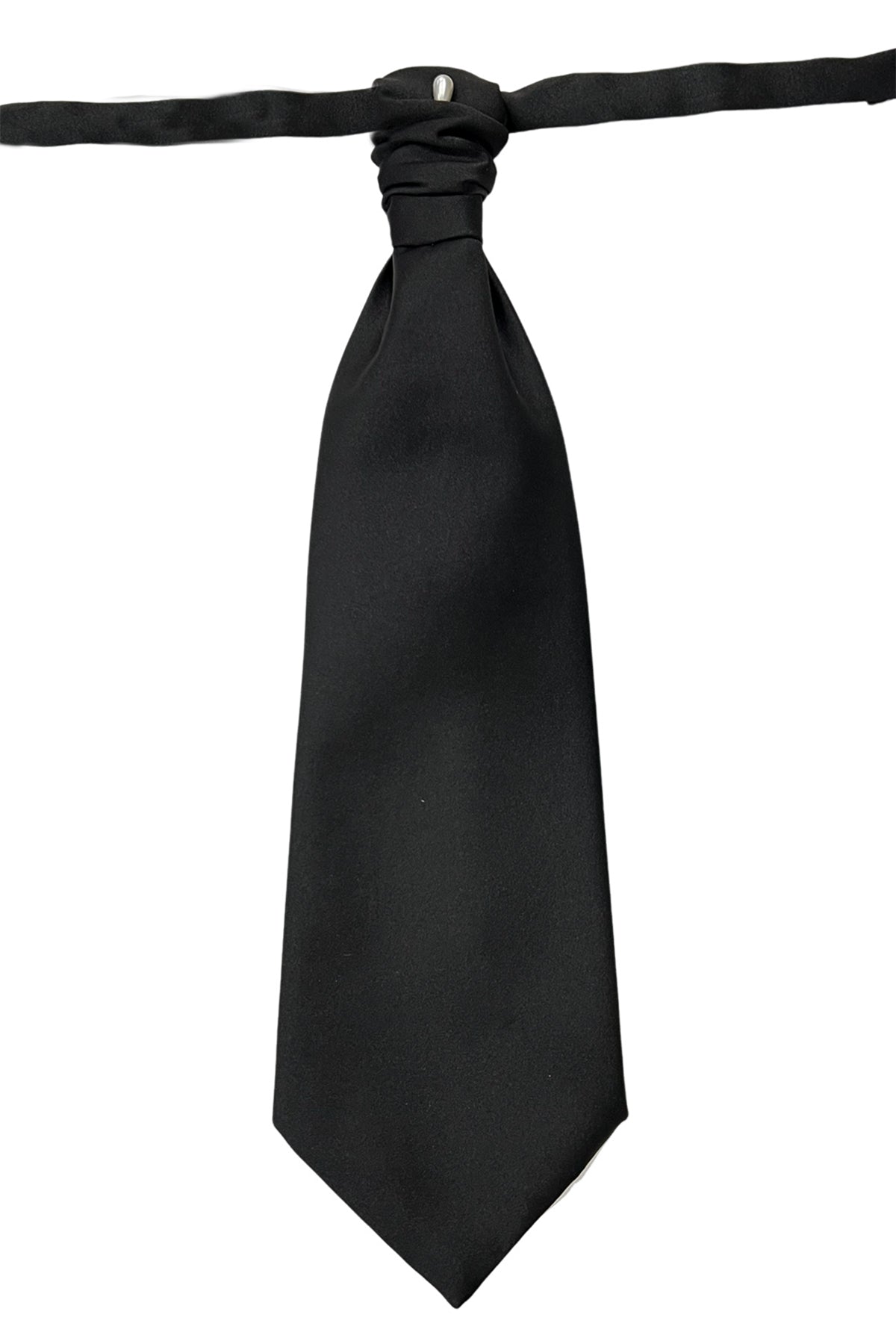 Plastron uomo Nero 12cm da sposo elegante tinta unita effetto seta con spilla inclusa