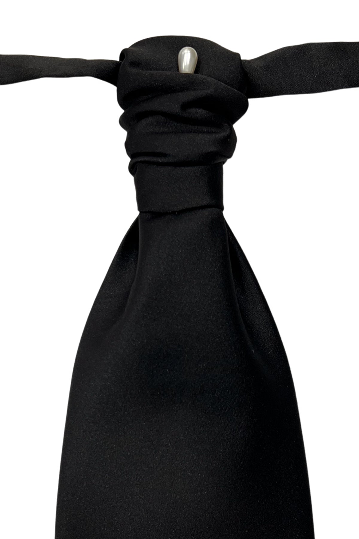 Plastron uomo Nero 12cm da sposo elegante tinta unita effetto seta con spilla inclusa