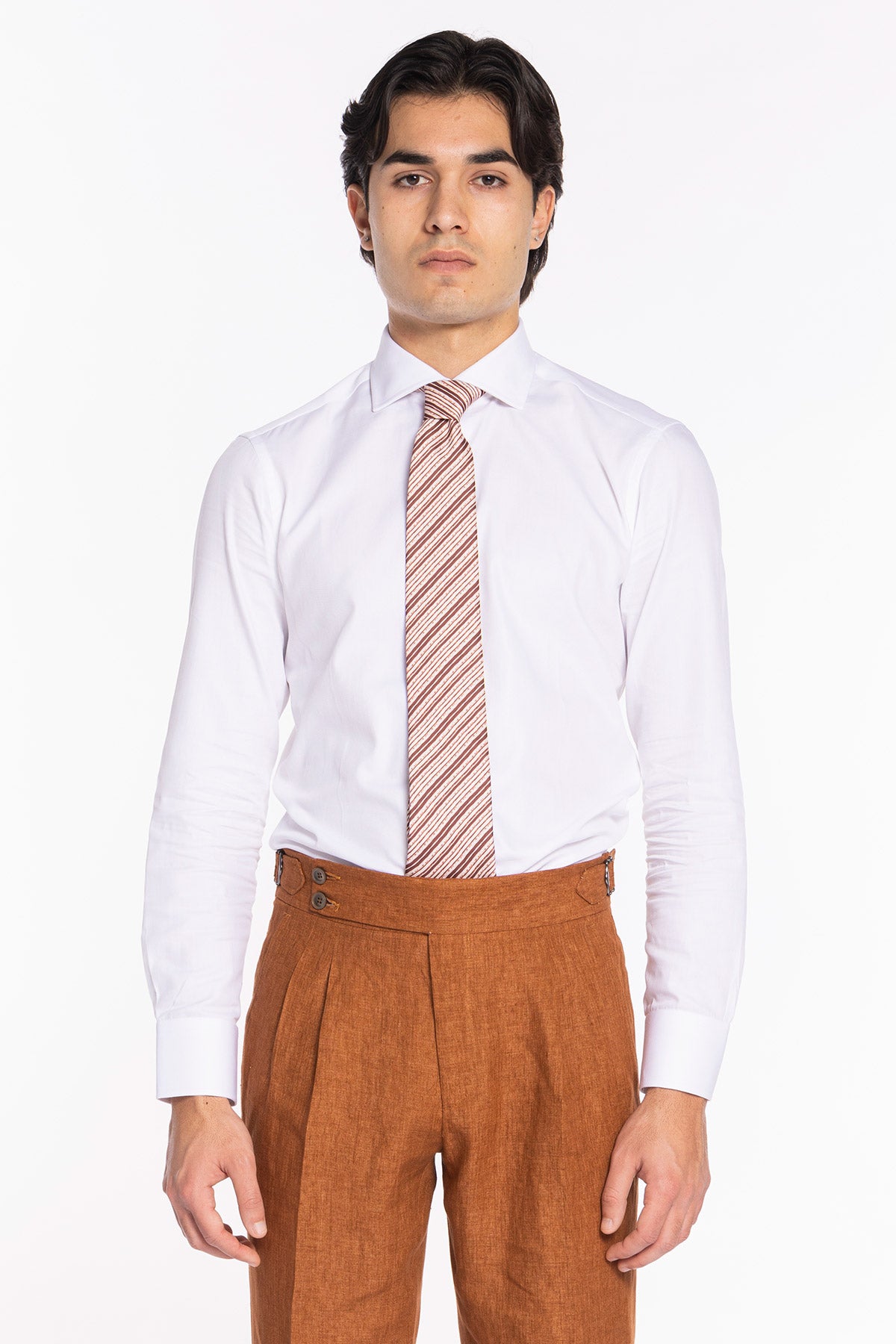Cravatta uomo bordeaux fantasia righe diagonali bianche compresa di pochette abbinata