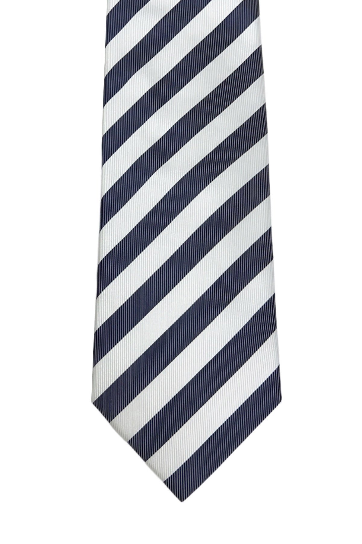 Cravatta uomo blu denim righe diagonali bianche 8cm di larghezza made in italy